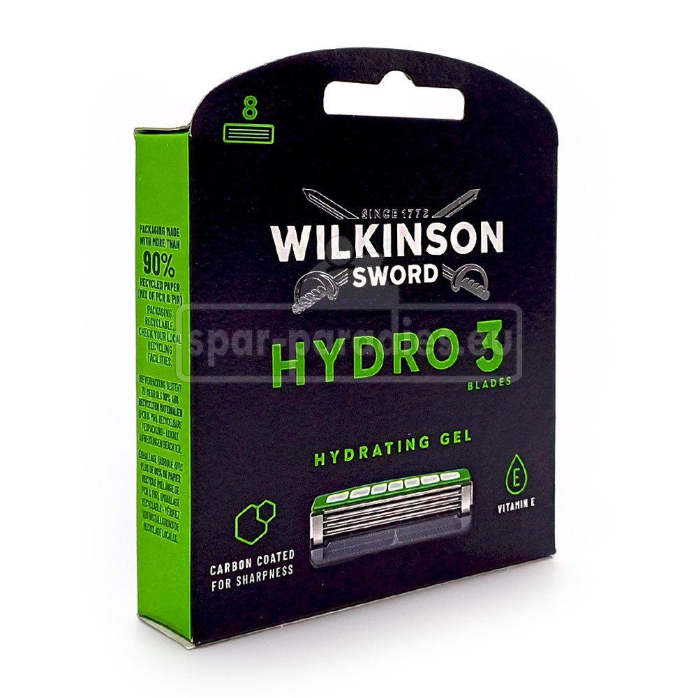 Wilkinson Rasierklingen Wilkinson Hydro 3 Hydrating Gel Rasierklingen, 8er Pack, 3-tlg., mit aufschäumenden Hautconditioner
