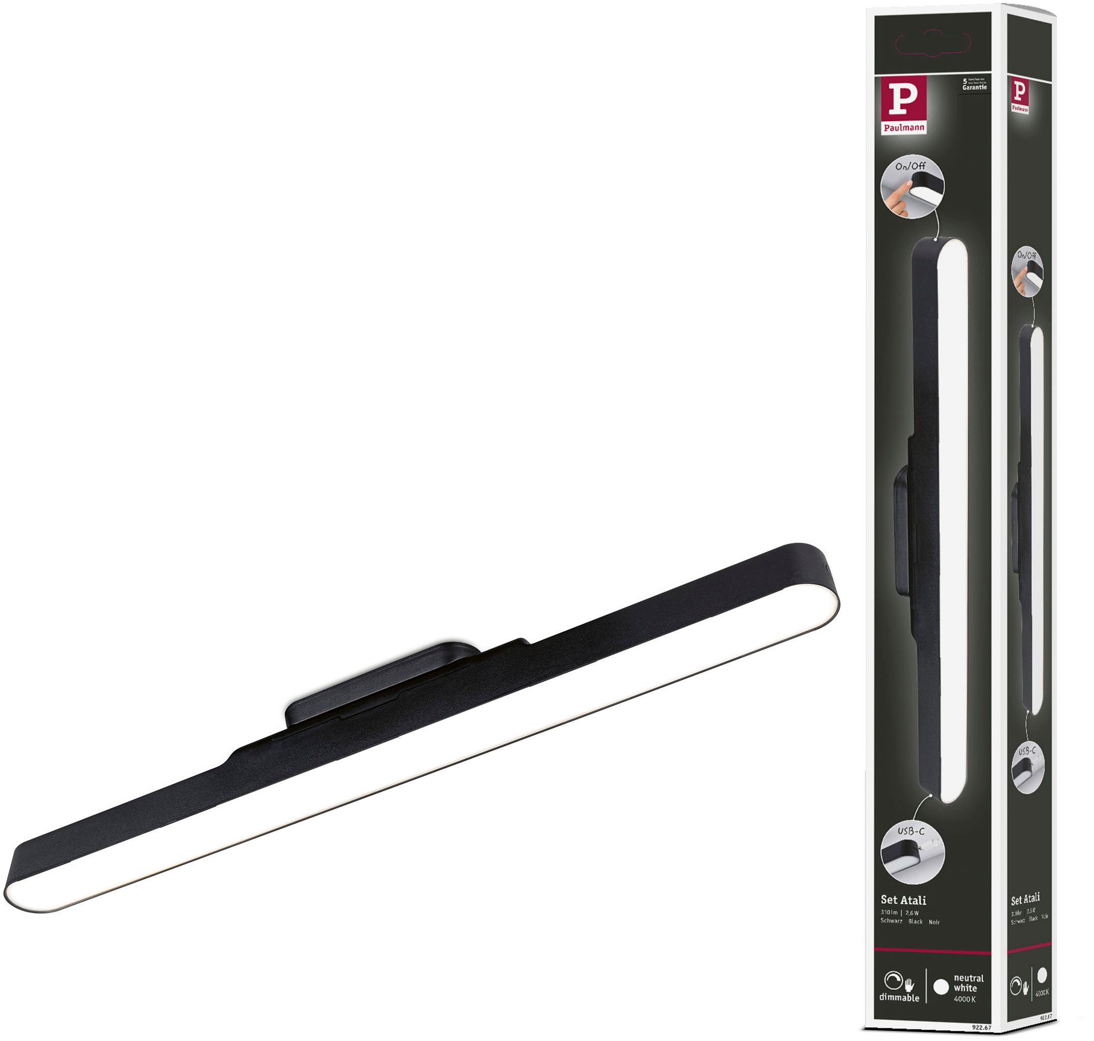 Paulmann Einbauleuchte Mobile Möbelaufbauleuchte Atali 240lm 4000K, LED fest integriert, Neutralweiß, Dimmer, Ein-/Ausschalter, USB-Ladefunktion