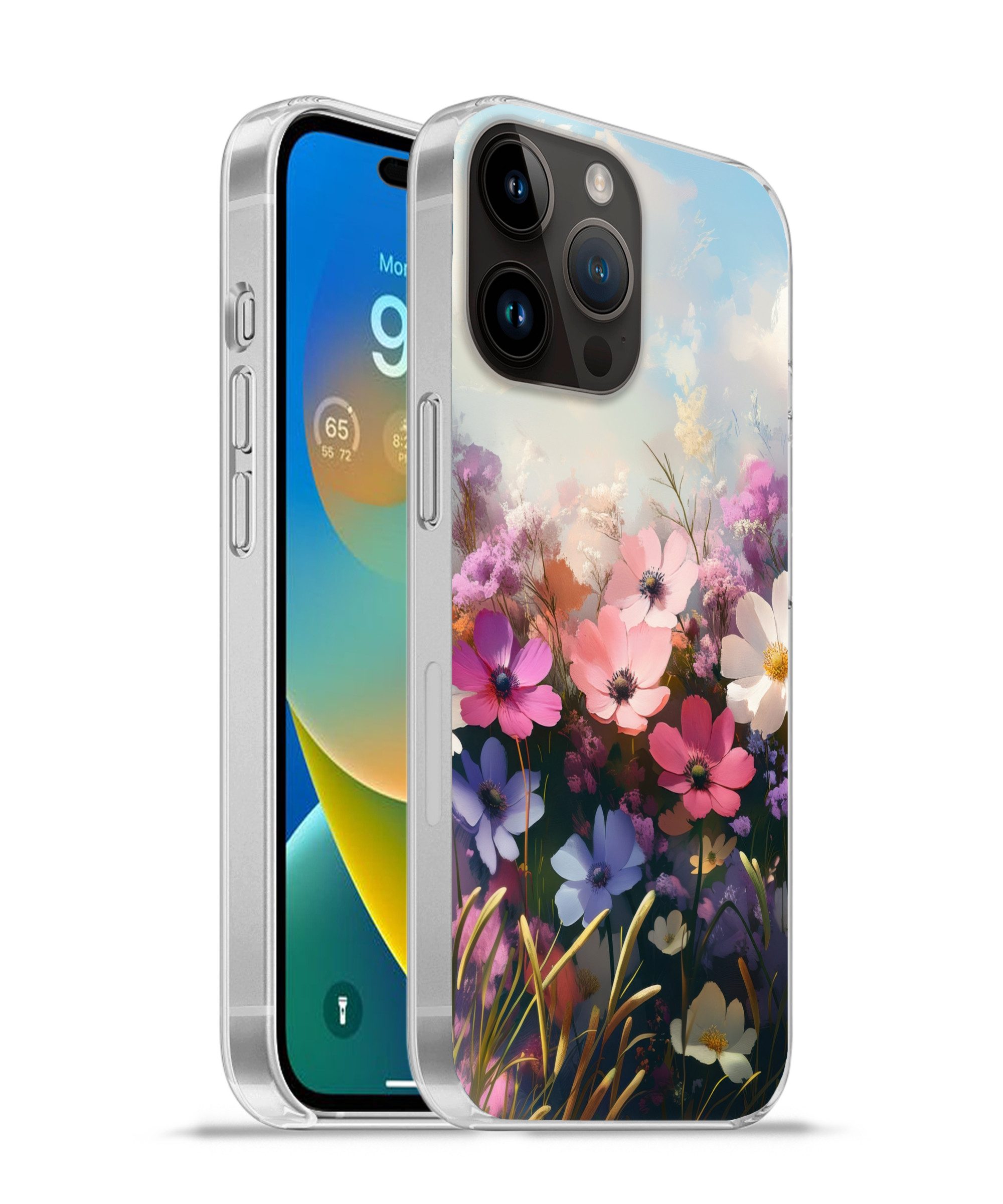 MuchoWow Handyhülle für Apple iPhone 14 Pro Blumen - Bunt - Blühend, Smartphone-Bumper, Print, Handy Schutzhülle Dünn