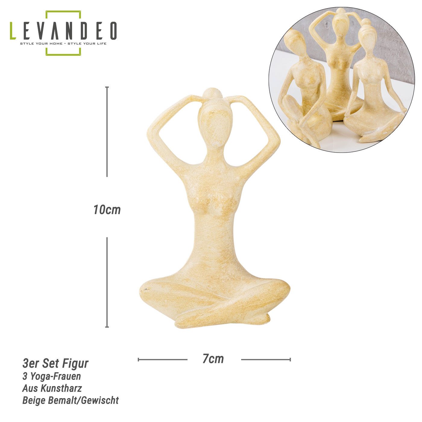 Levandeo® Dekofigur, 3er Set Yoga Deko Frau Figur Beige Dekofigur Yogapose günstig online kaufen