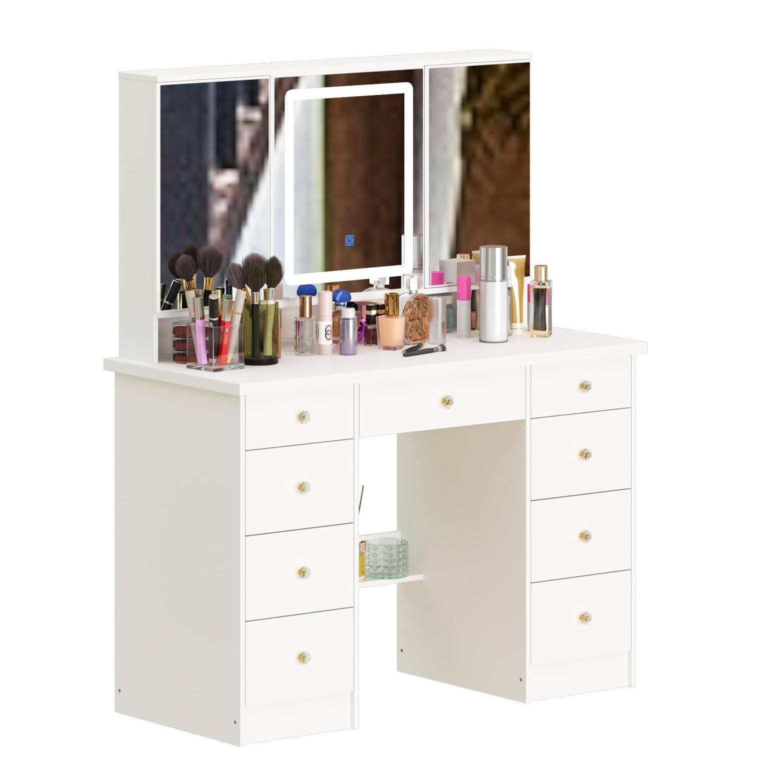 FUFU&GAGA Schminktisch mit Beleuchtung,3 Spiegel und 9 Schubladen (Packung) günstig online kaufen