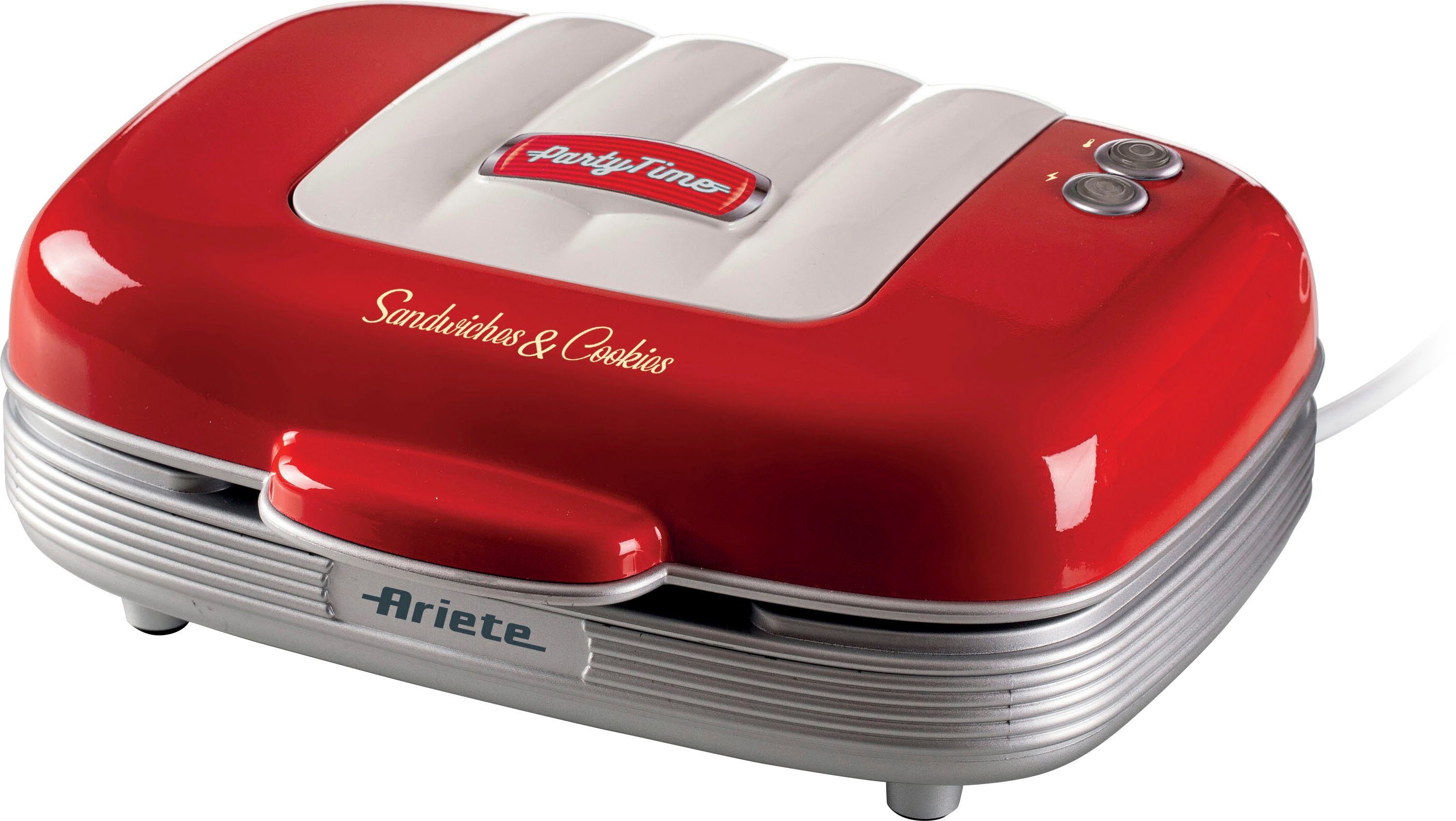 Ariete 3-in-1-Sandwichmaker Party Time 1972R, Cookie-Maker, 700 W, für Sandwiches, Muffins und Donats, rot