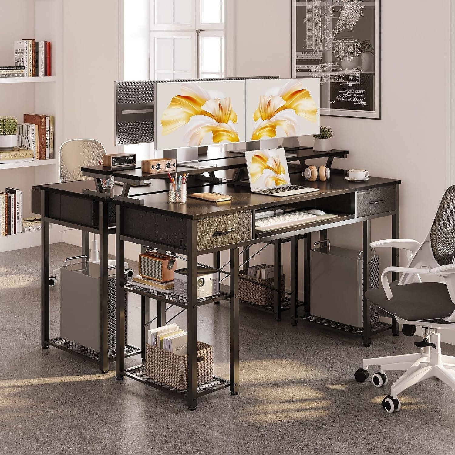 LuxusKollektion Regal-Schreibtisch Schreibtisch mit Schubladen und Regal, 120x48x90cm, Schwarz