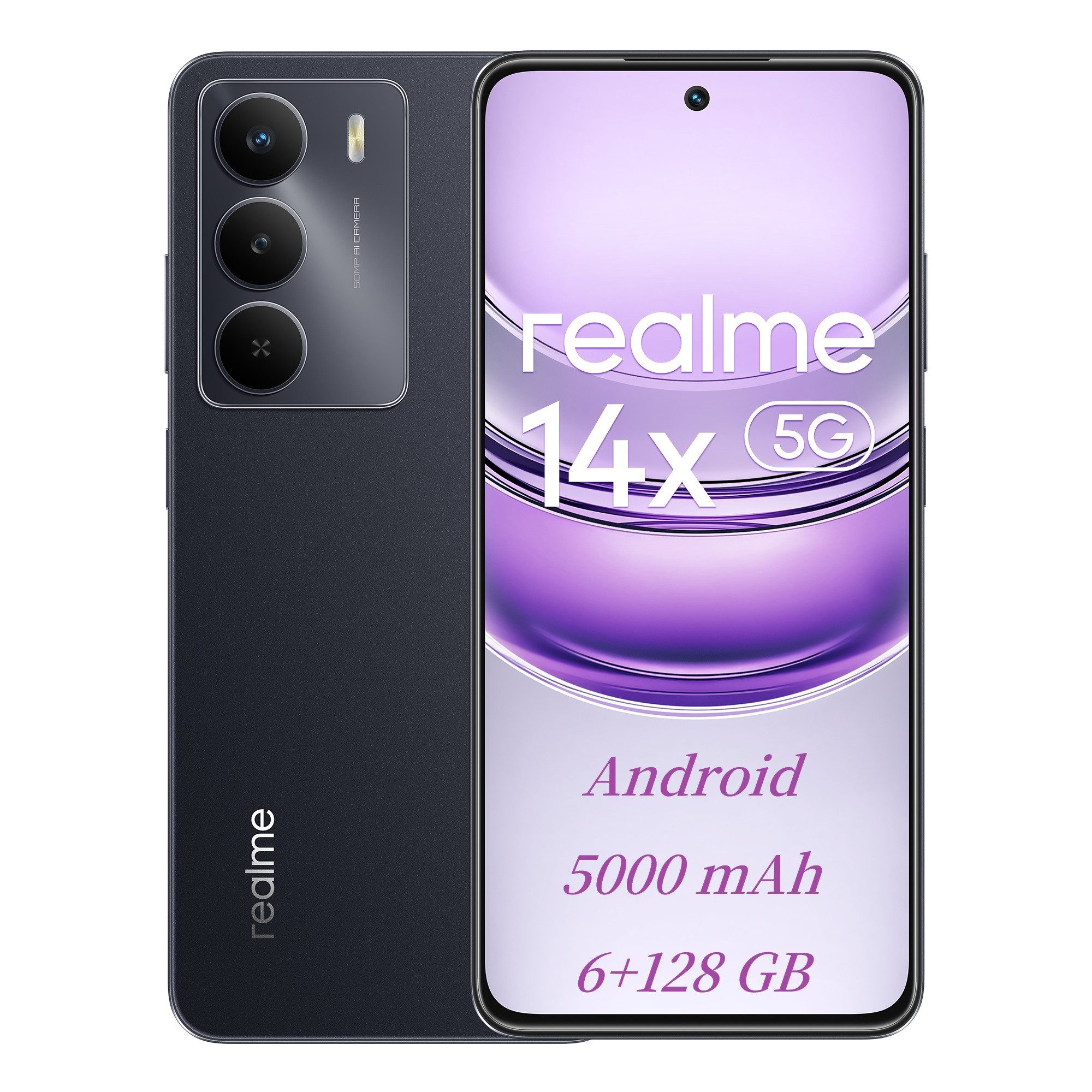 Realme 14X Smartphone 6,67" 120Hz Display, Dimensity 6300, 5000mAh Handy Smartphone (6,67 Zoll, 128 GB Speicherplatz, 50 MP Kamera, NFC, Stoßfest IP64, 6+128GB, Karbonschwarz)