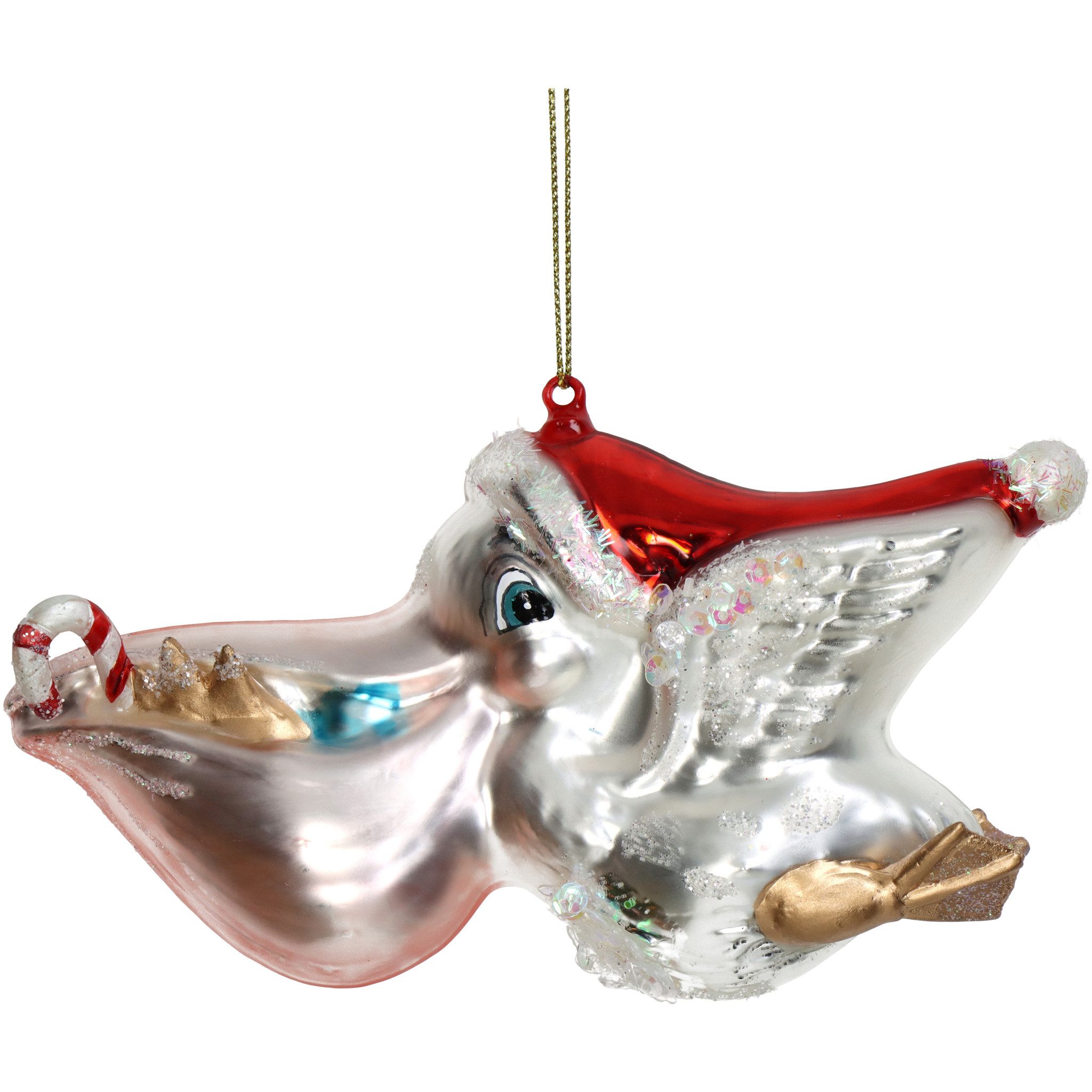 HD Collection Christbaumschmuck, Christbaumschmuck Glas 15,2cm Pelikan Figur Silber