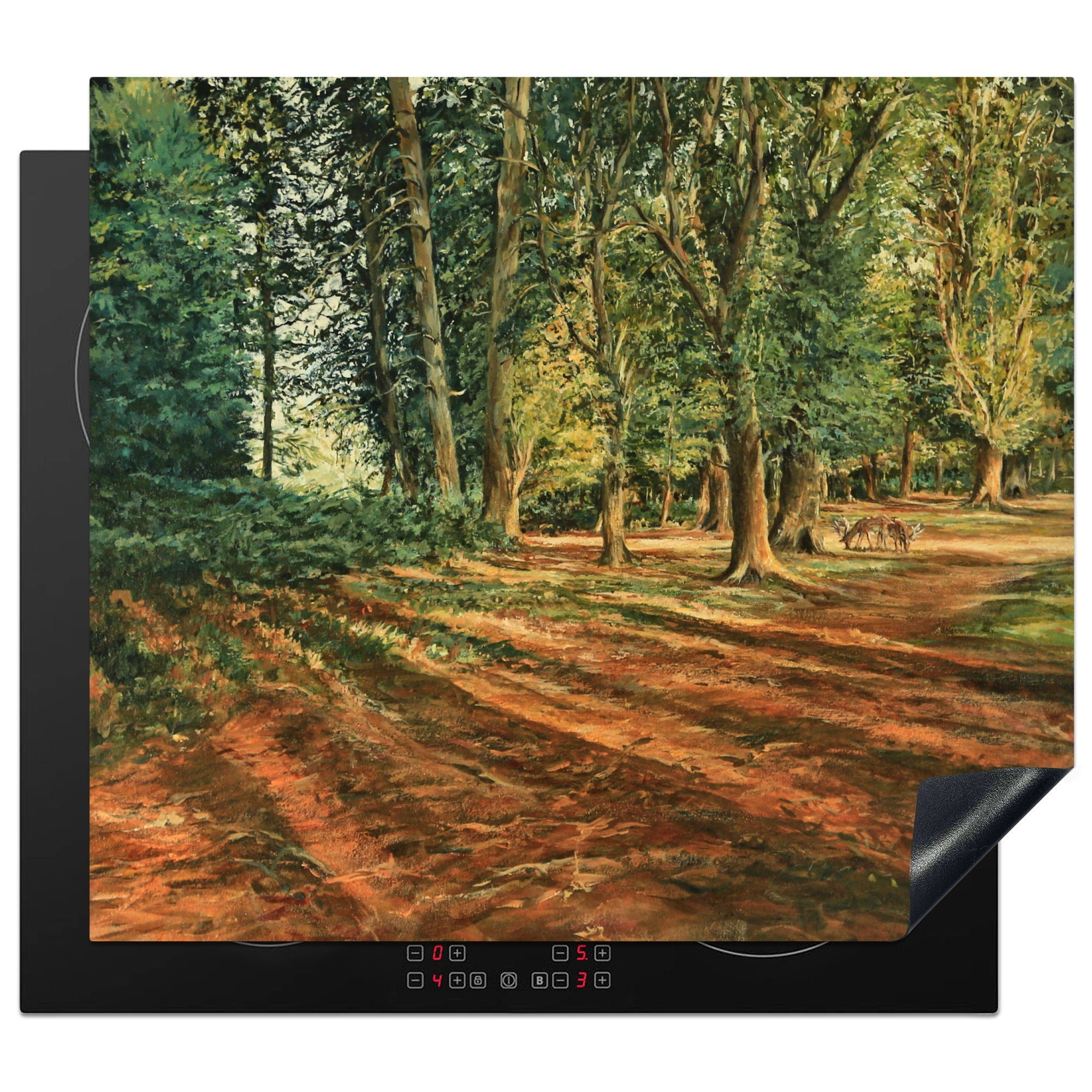 MuchoWow Herdblende-/Abdeckplatte Ein Ölgemälde eines Waldes, Vinyl, (1 tlg), 60x52 cm, Mobile Arbeitsfläche nutzbar, Ceranfeldabdeckung