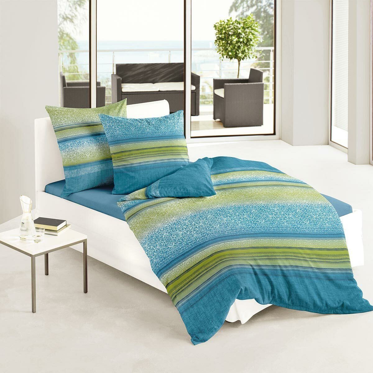 TRAUMSCHLAF Bettwäsche Linz aqua, Biber, 2 teilig, langlebige und flauschige Biber Qualität