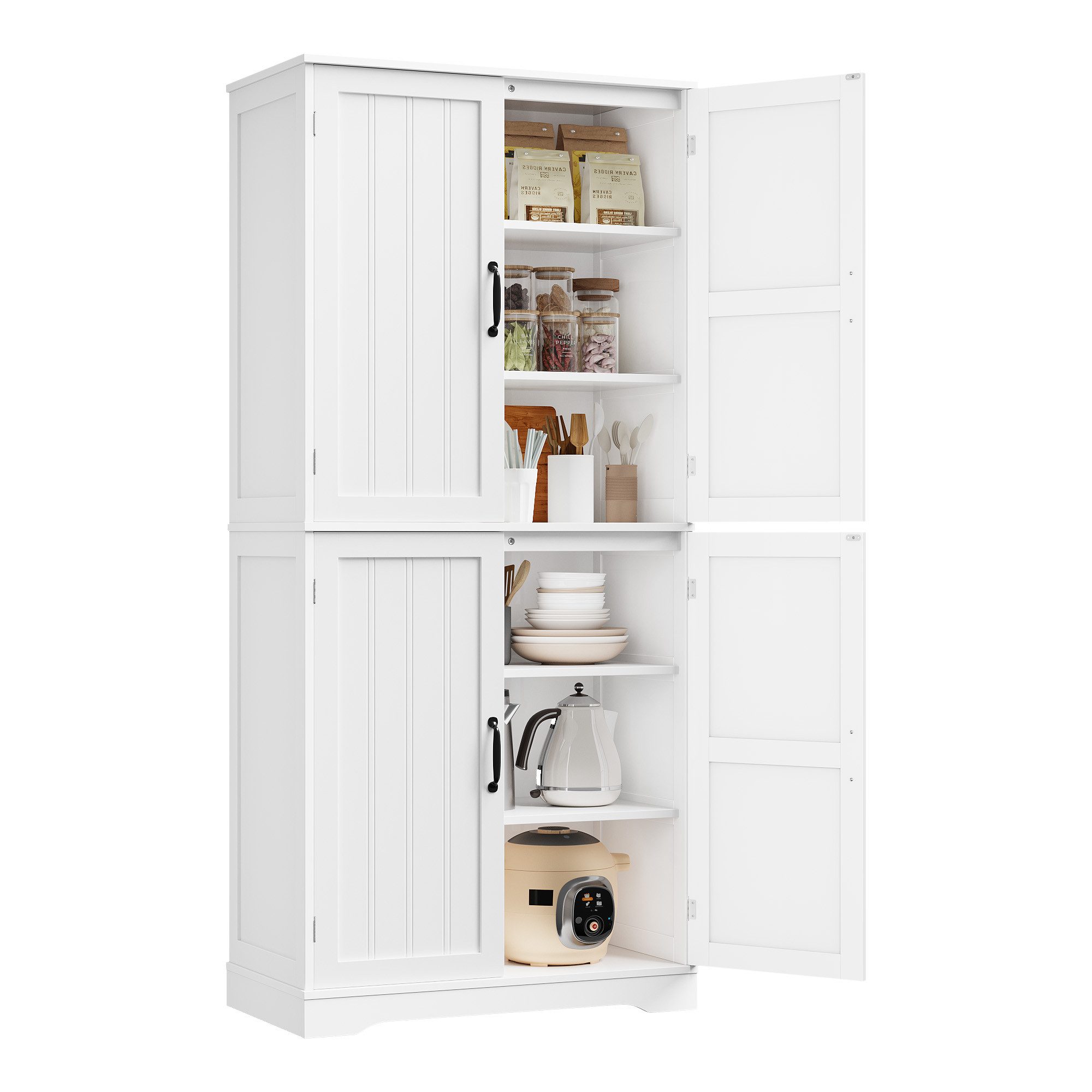 HOMECHO Küchenbuffet 180cm Küchenschrank mit 4 Türen Weiß Buffetschrank für Wohnzimmer Küche 180×80×40 cm