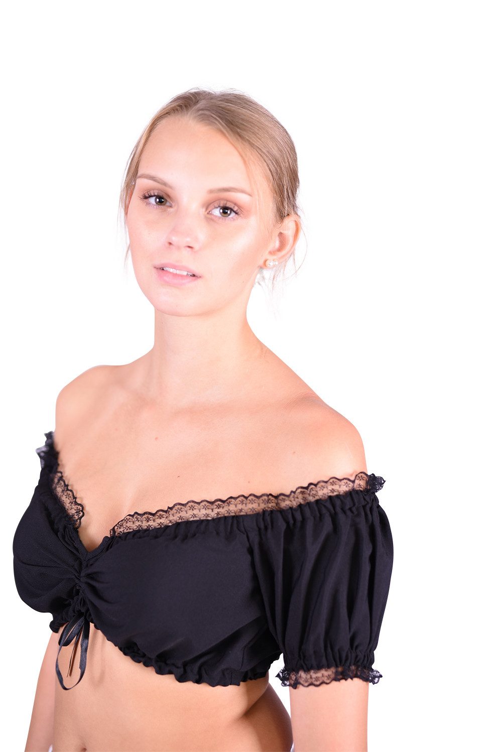 Entari Dirndlbluse B07GT Schwarz Schulterfrei (1tlg) günstig online kaufen