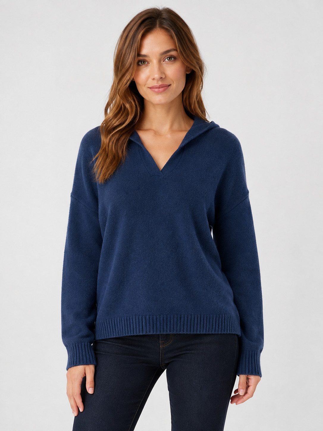 Passioni Kapuzenpullover in Boxy-Form mit V-Ausschnitt