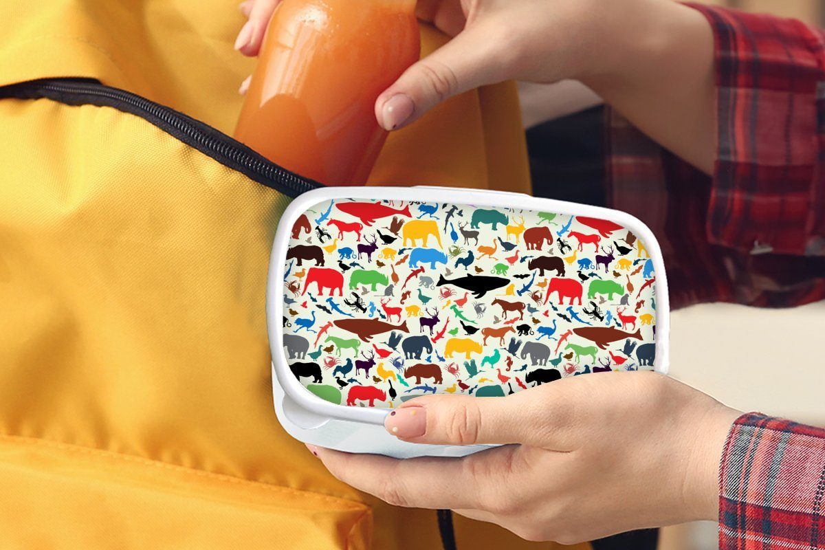 MuchoWow Lunchbox Jungs Mädchen Kinder Kunststoff, - und - Regenbogen für Muster und - Tiere (2-tlg), Kinder, weiß Brotdose, Brotbox für Erwachsene