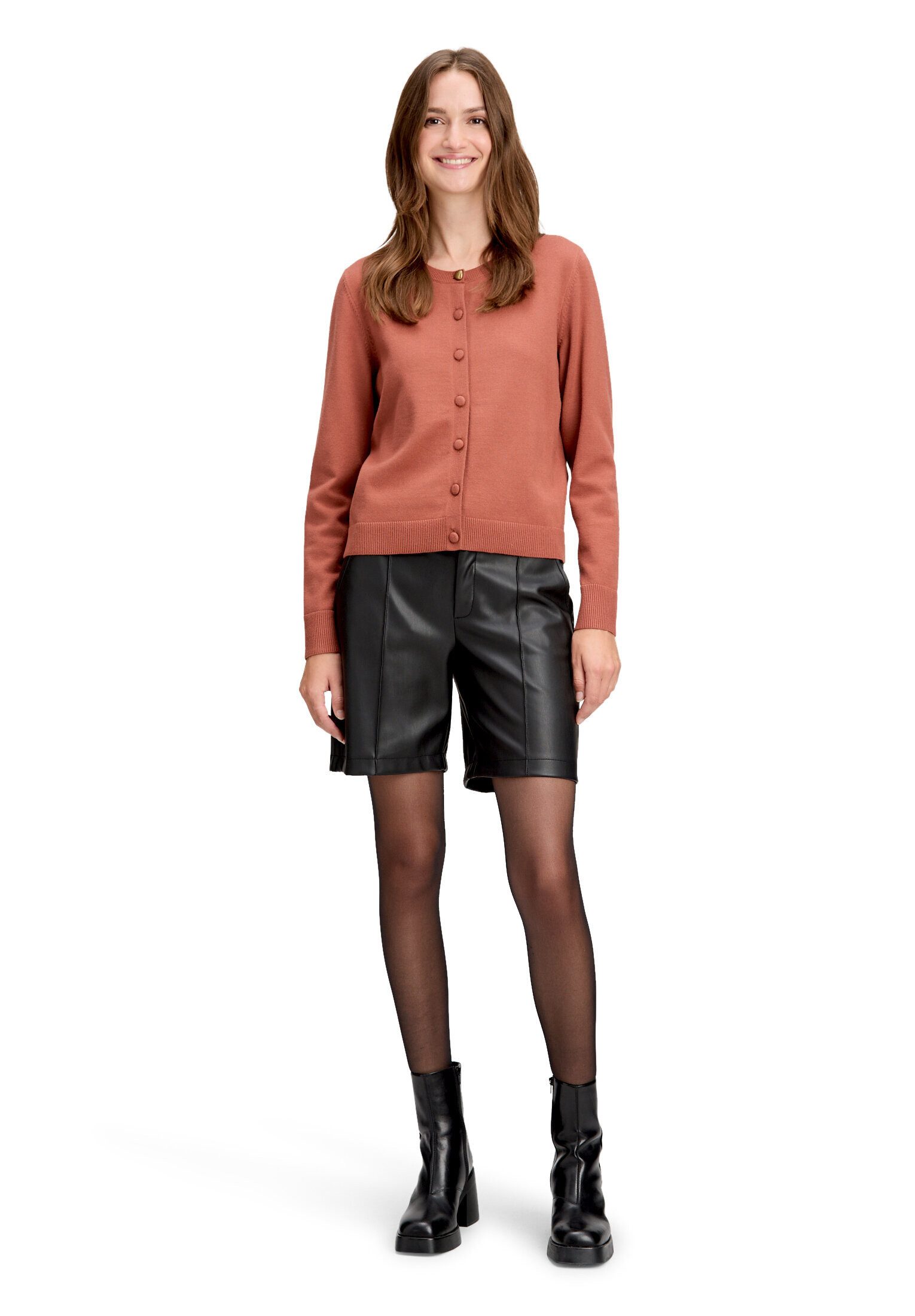 Cartoon Strickjacke Damen mit Rundhalsausschnitt (1-tlg)