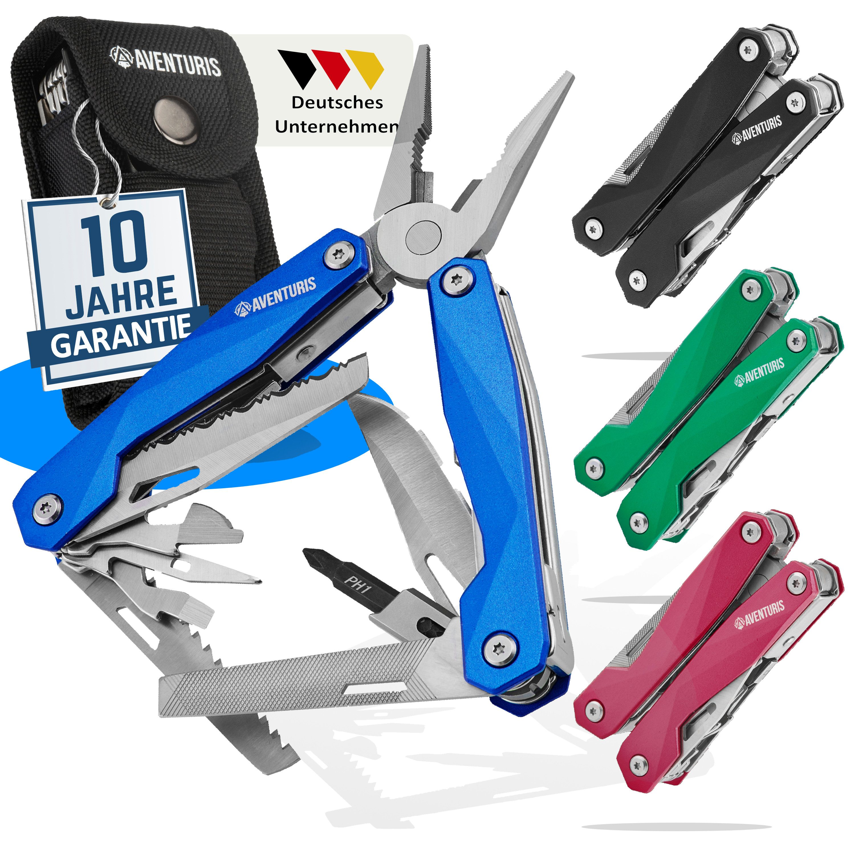 AVENTURIS Multitool T21 aus Edelstahl mit 21 Funktionen! Perfekt fürs Wandern und Campen, Edelstahl