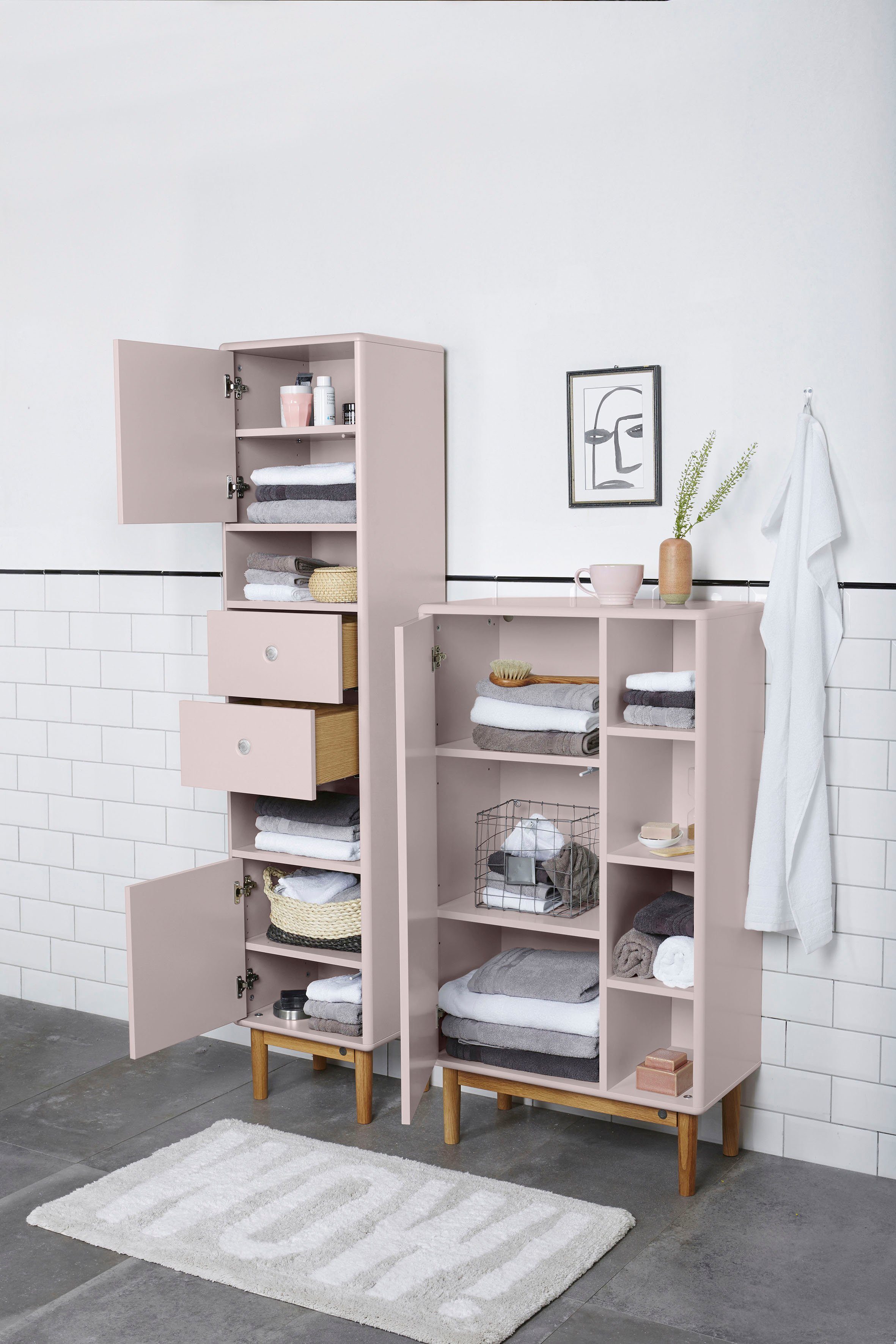 TOM TAILOR HOME Eiche, Push-to-Open,Füße & COLOR Türen Hochschrank cm 2 2 mit rose BATH mit Breite 40 Schubladen