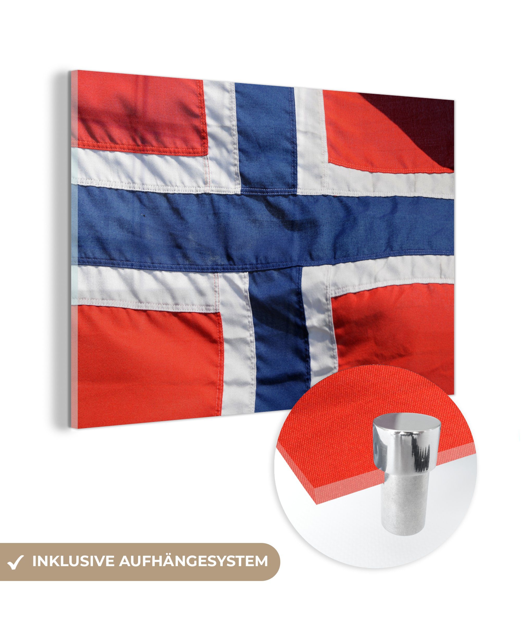 MuchoWow Acrylglasbild Die norwegische Flagge, (1 St), Acrylglasbilder Wohnzimmer & Schlafzimmer