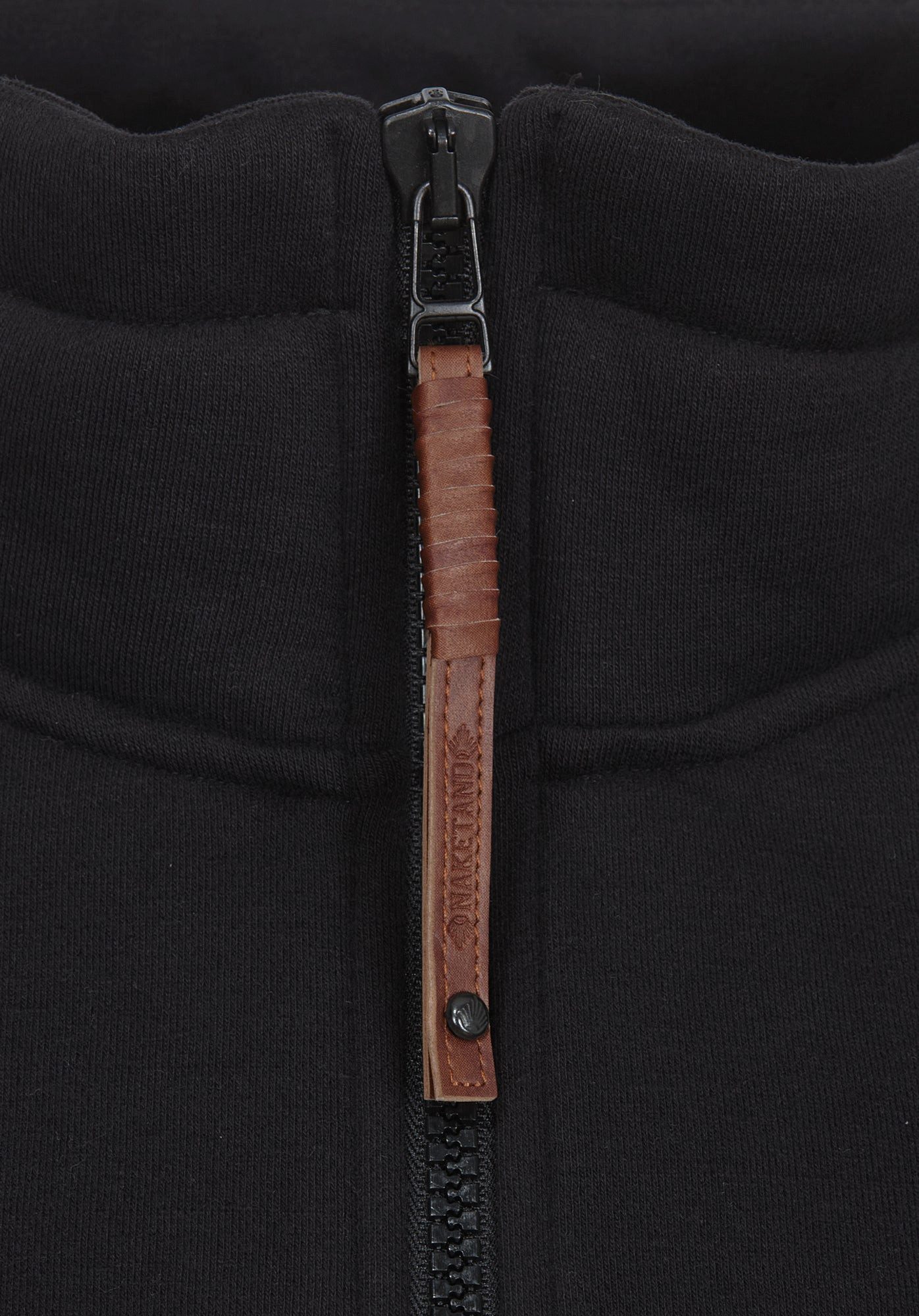 naketano Sweatjacke Damen hoher Stehkragen, Reißverschluss, weiche Sweatware, Rippbündchen seitliche Taschen, Kordelzug, Logo-Patch, casual, Streetwear, meliert – Bild 3 von 5