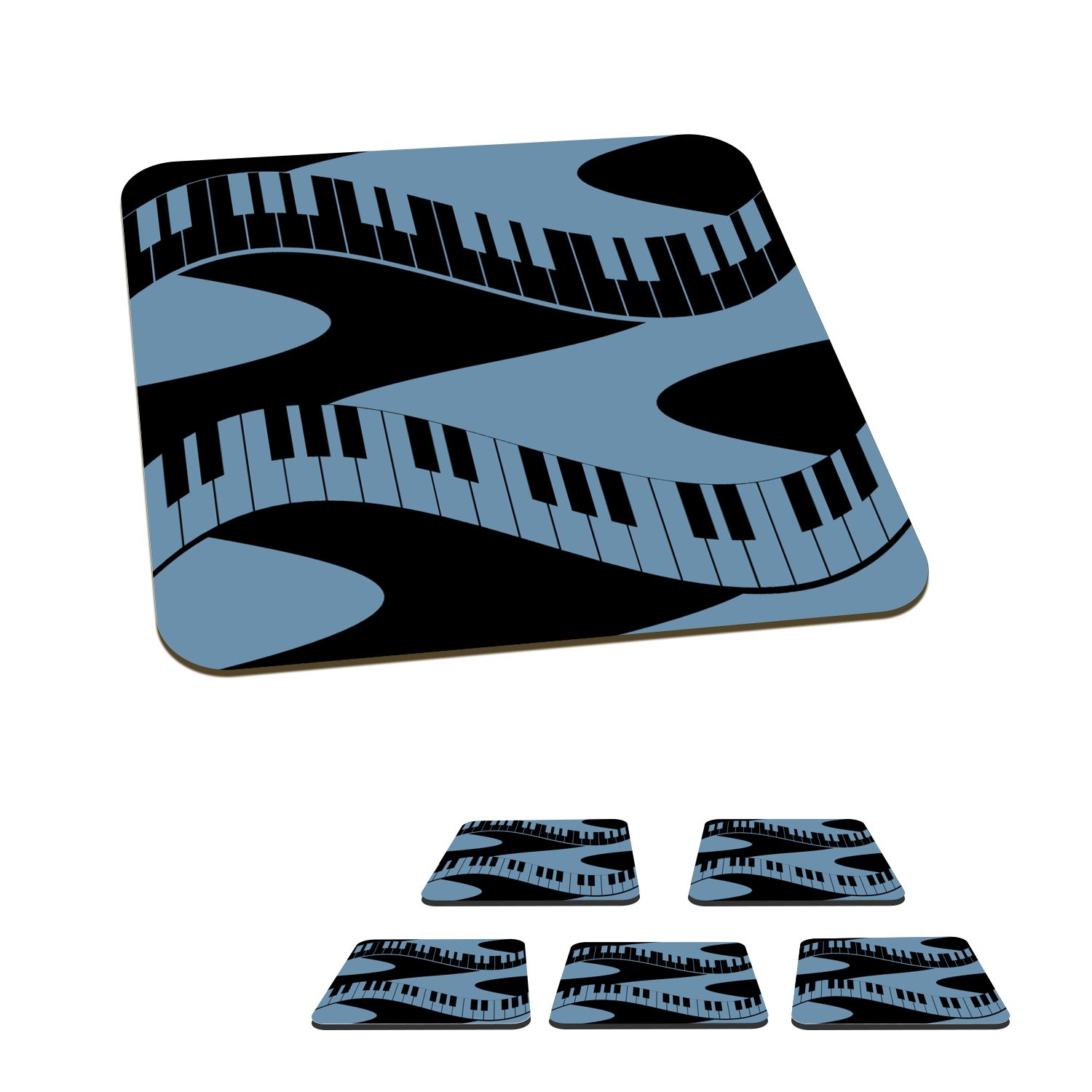 MuchoWow Glasuntersetzer Muster - Klavier - Blau - Jahre 20s, Zubehör für Gläser, 6-tlg., Glasuntersetzer, Tischuntersetzer, Korkuntersetzer, Untersetzer, Tasse