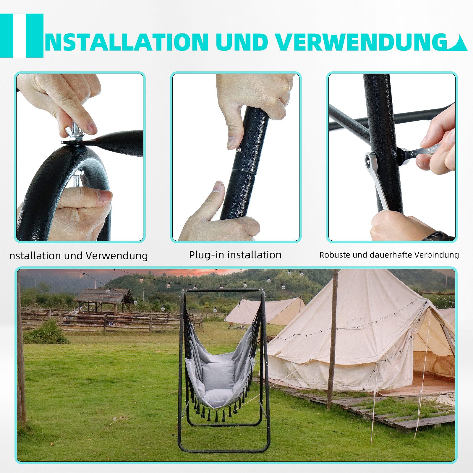 CCLIFE Hängesessel Hängesessel mit Gestell Hängeschaukel Hängestuhl (1er Set mit Gestell), mit gestell – Bild 5 von 5