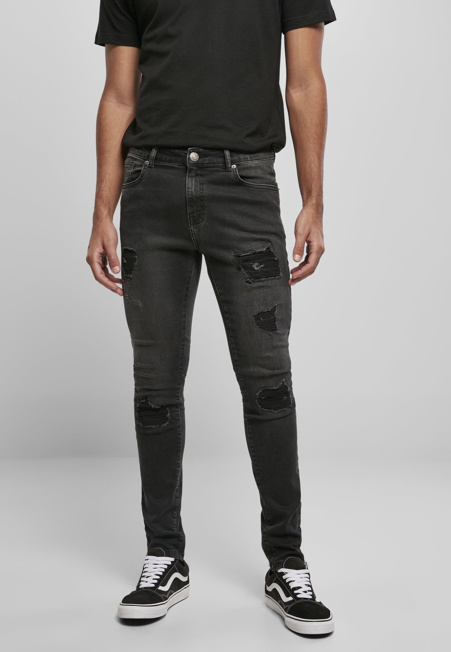 URBAN CLASSICS Bequeme Jeans Herren Heavy Destroyed Slim Fit Jeans (1-tlg) realblack heavy destroyed washed