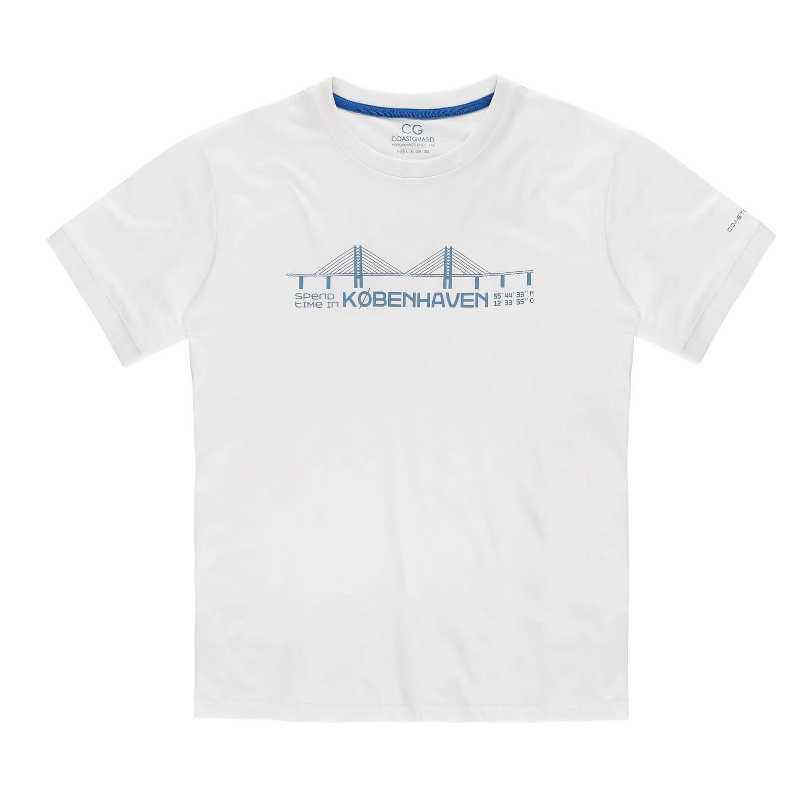 Herren Kurzarmshirt T-Shirt Köbenhaven Print T-Shirt Baumwolle weiß Coastguard mit aus -