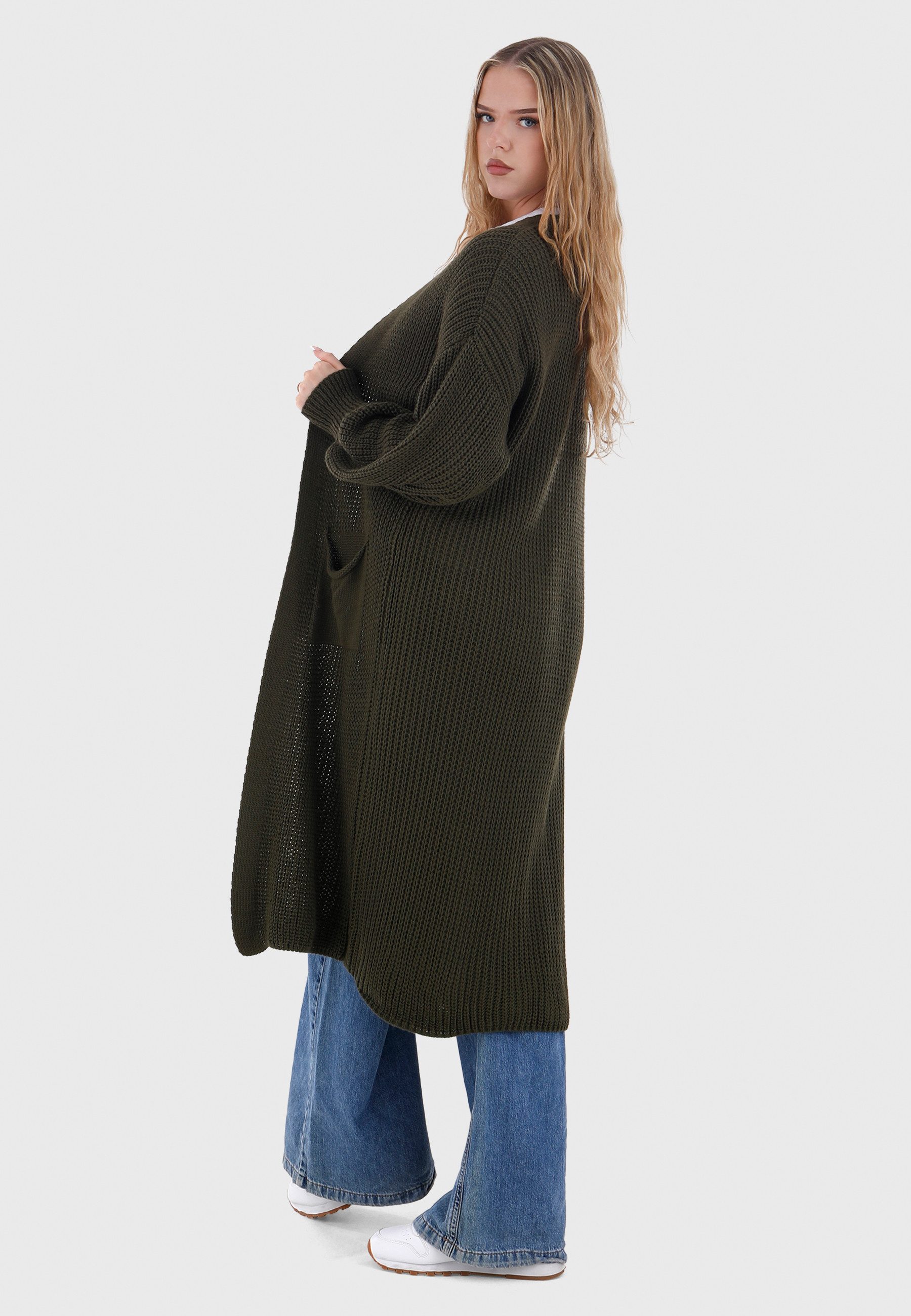 YC Fashion & Style Longstrickjacke Basic Strickjacke Cardigan Verschlusslos mit Einschubtaschen Basic