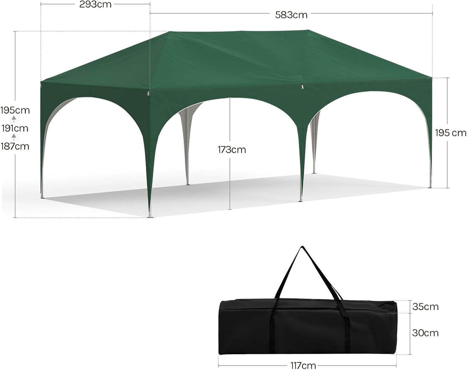 Woltu Pavillon, mit 2 Seitenteilen, 3x6 m, mit 6 Seitenwänden, höhenverstellbar,mit Tragetasche