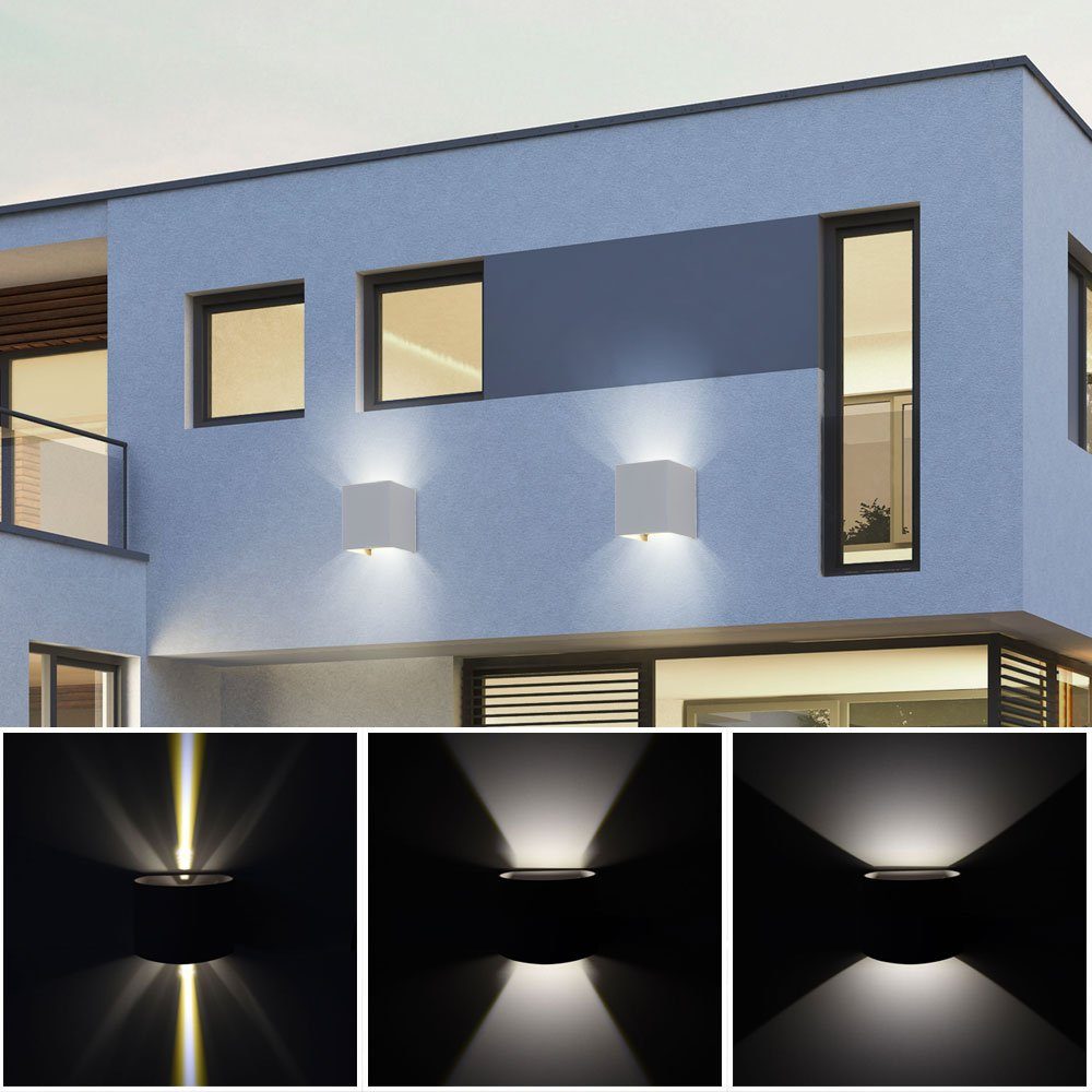 Außen-Wandleuchte, etc-shop Flügel Set verbaut, Neutralweiß, Fassaden LED 3er Lampen Leuchten Wand Effekt fest Strahler LED-Leuchtmittel