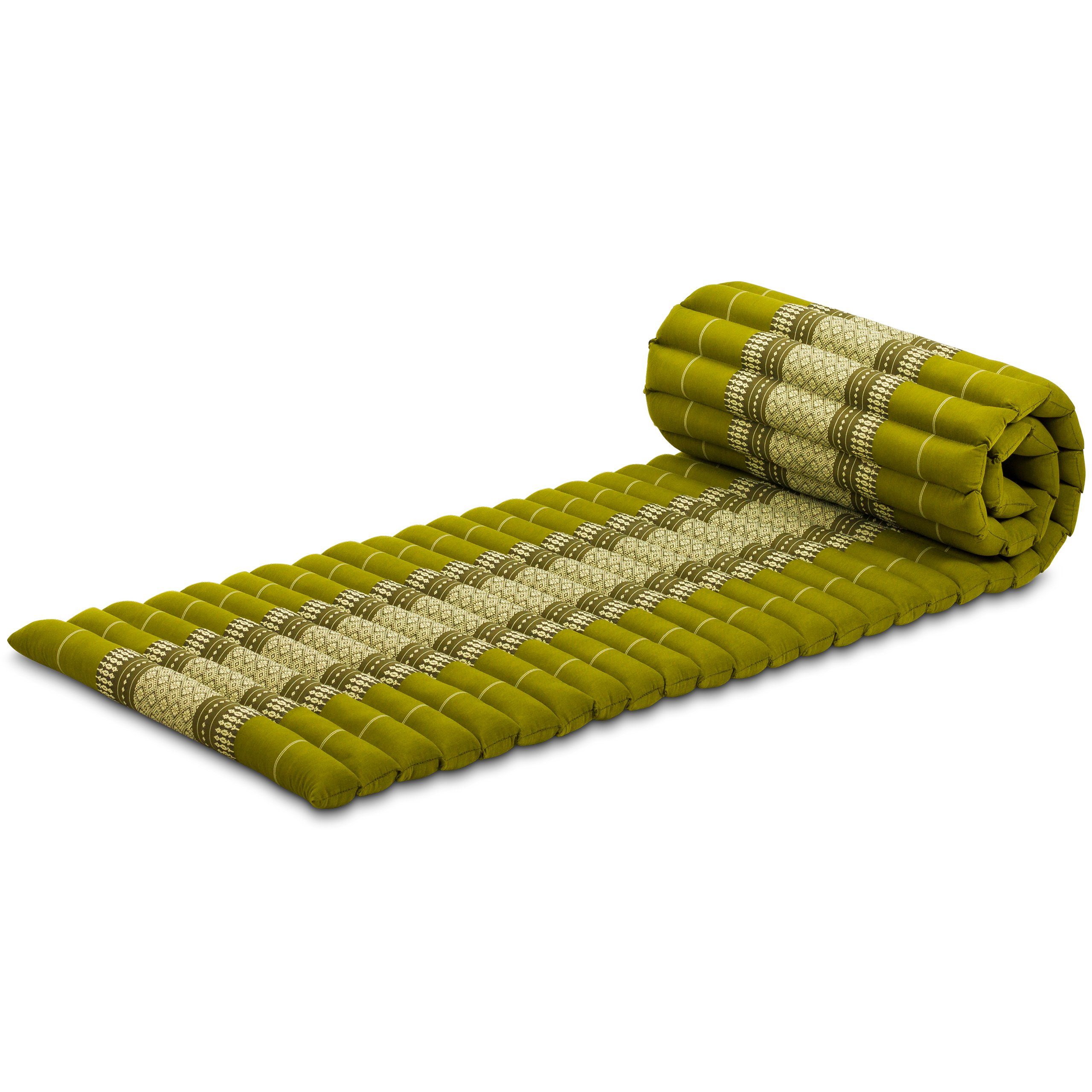 Reisebett-Matratzen Rollmatte 50 cm breit, vegan und handgefertigt, 210x50x4,5cm, livasia, 4,50 cm hoch, Kapok Grün