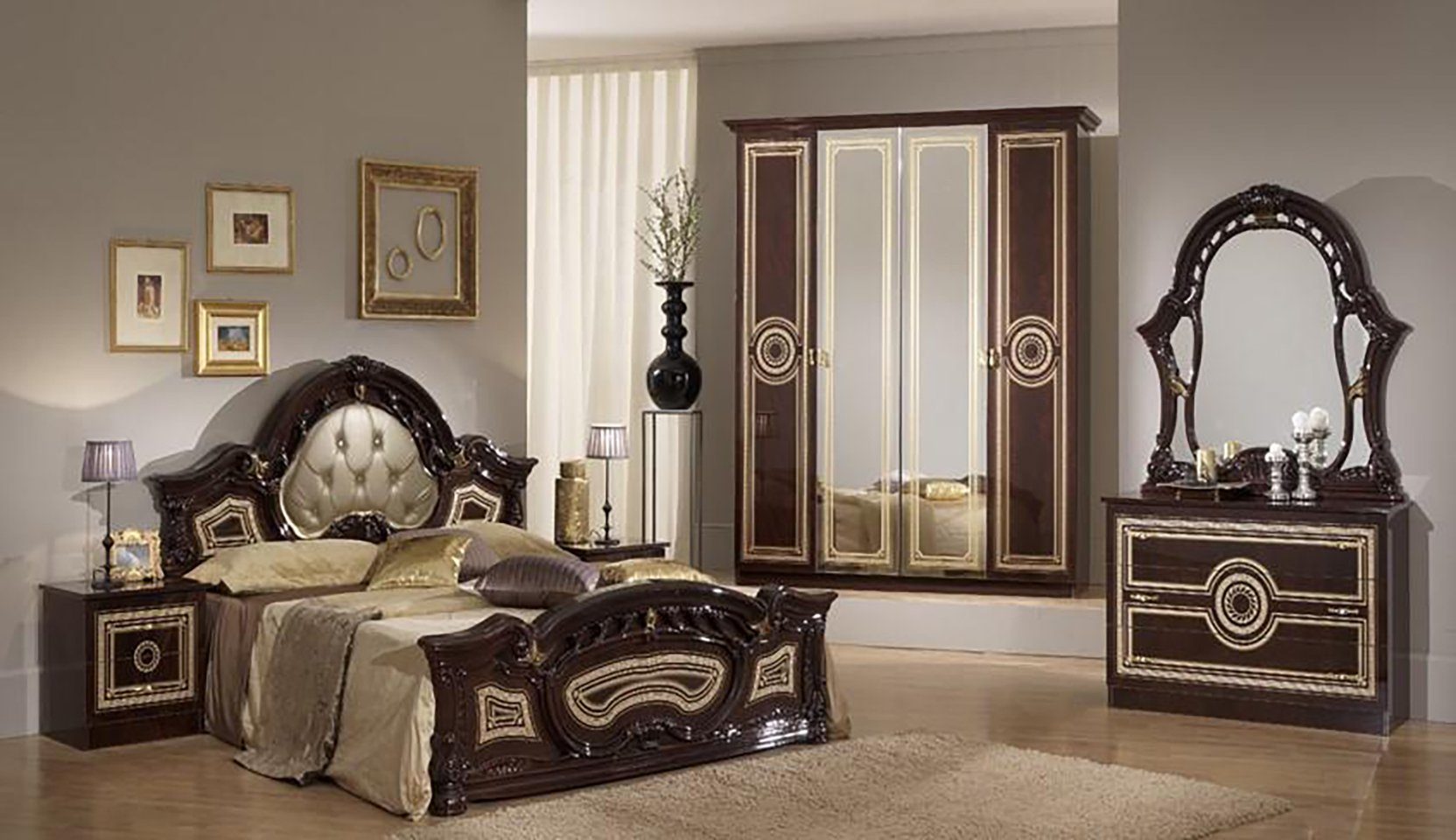 JVmoebel Schlafzimmer-Set, Schlafzimmer Italienische Möbel Set Luxus  Chesterfield 6tlg. Bett Betten Schrank