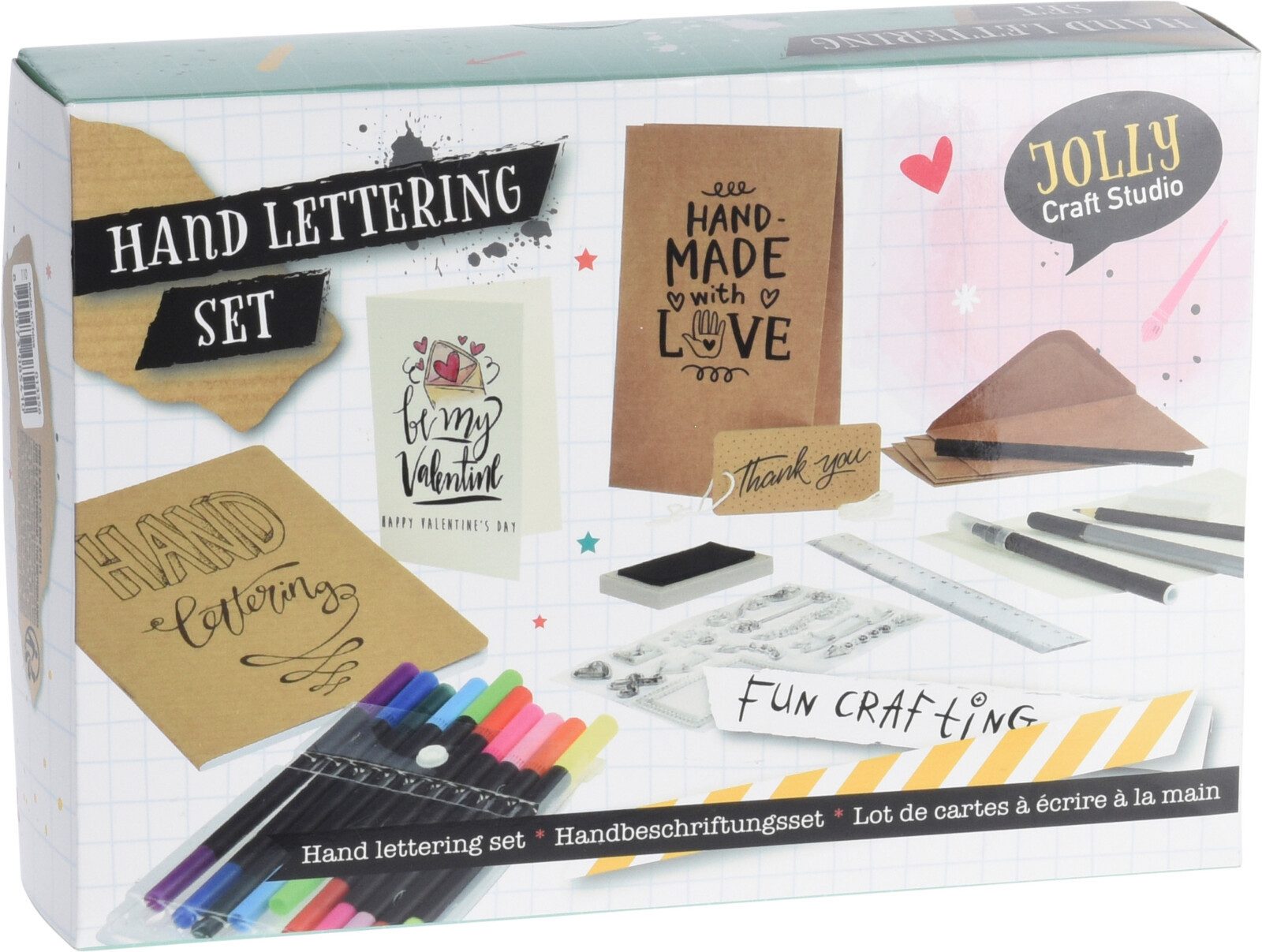 Koopman Kreativset Handlettering Bastelset Stempel Buntstifte 65 Tlg. Set, (65-tlg), Großes Set, Tüten, Geschenkkarte, Schmetterling Stempel, Fineliner