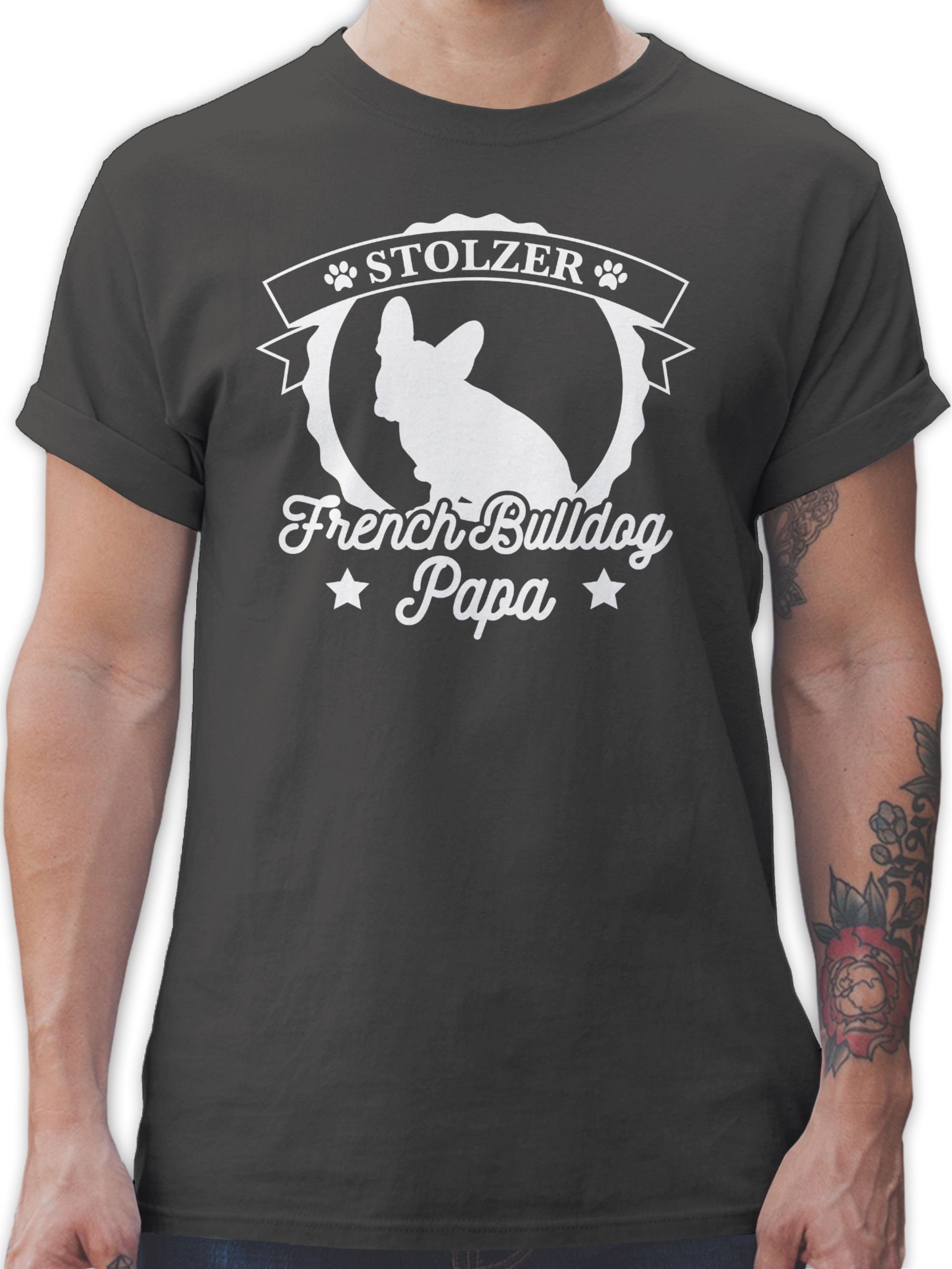 Geschenk 2 Stolzer für T-Shirt Dunkelgrau Papa Bulldog Shirtracer Hundebesitzer French