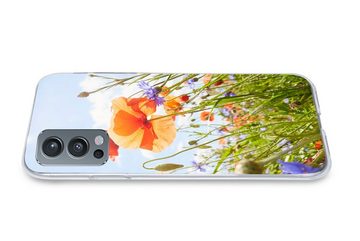 MuchoWow Handyhülle Blumen - Mohn - Frühling - Natur - Rot - Blau, Phone Case, Handyhülle OnePlus Nord 2, Silikon, Schutzhülle