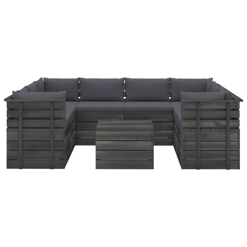 Anthrazit vidaXL Kiefernholz, Gartenlounge-Set aus Kissen mit Paletten 9-tlg. Garten-Sofagarnitur (9-tlg)