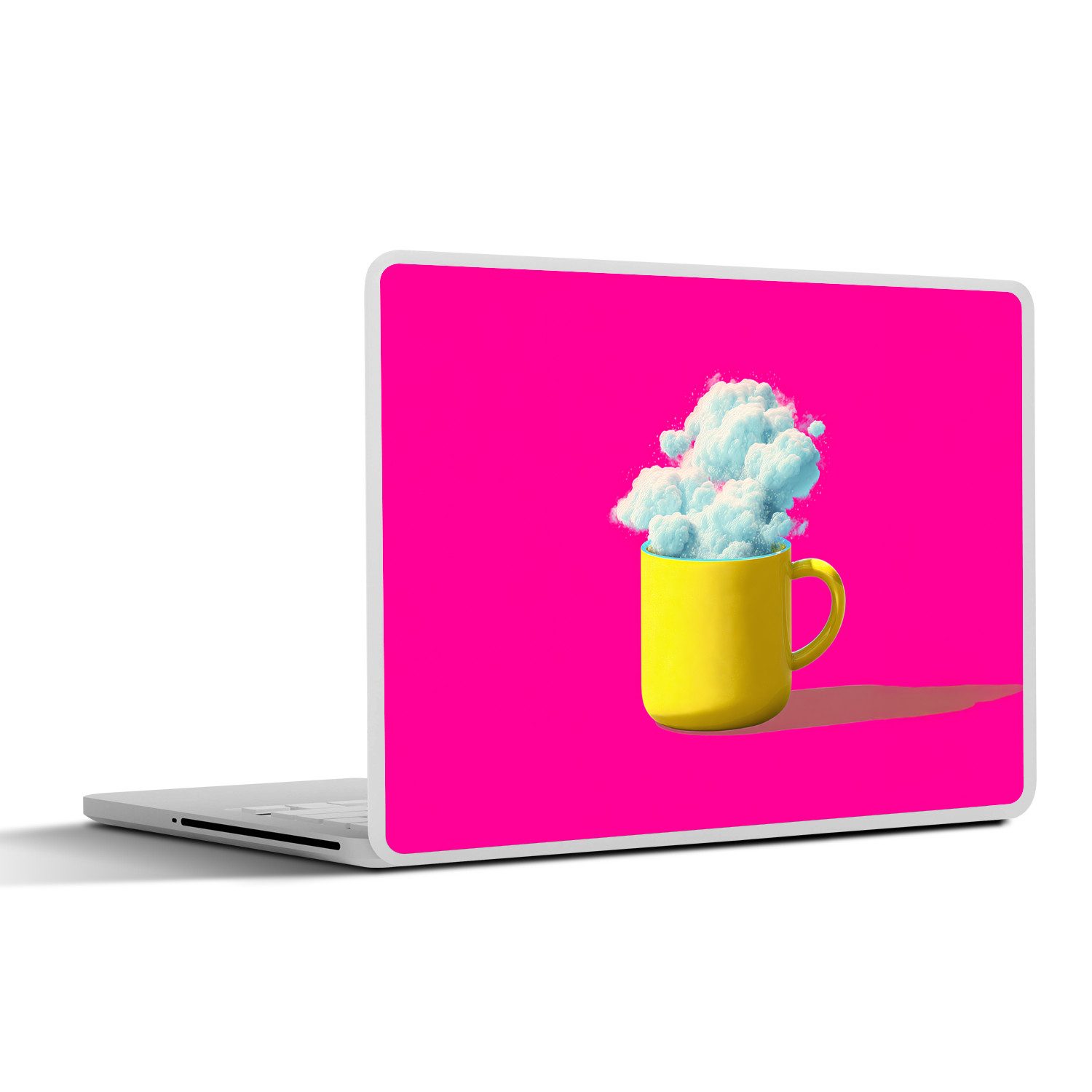 MuchoWow Laptop-Aufkleber Becher - Wolken - Rosa - Minimalistisch, (1tlg), Laptop Folien Cover, Aufkleber, Sticker, Schutz vor Kratzern, 25x18 cm
