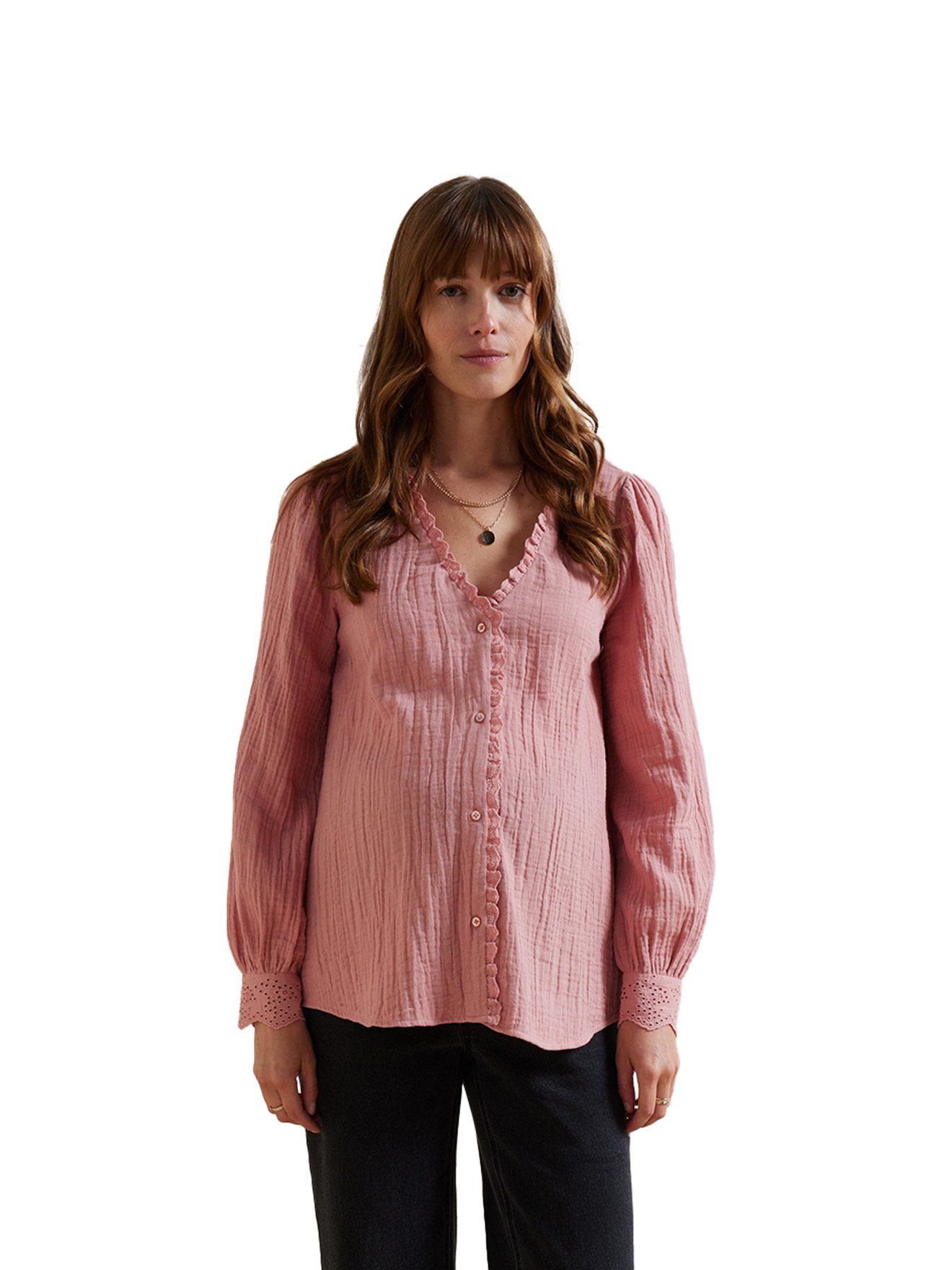 vertbaudet Umstandsbluse 1018502001 Manschetten mit Lochstickerei