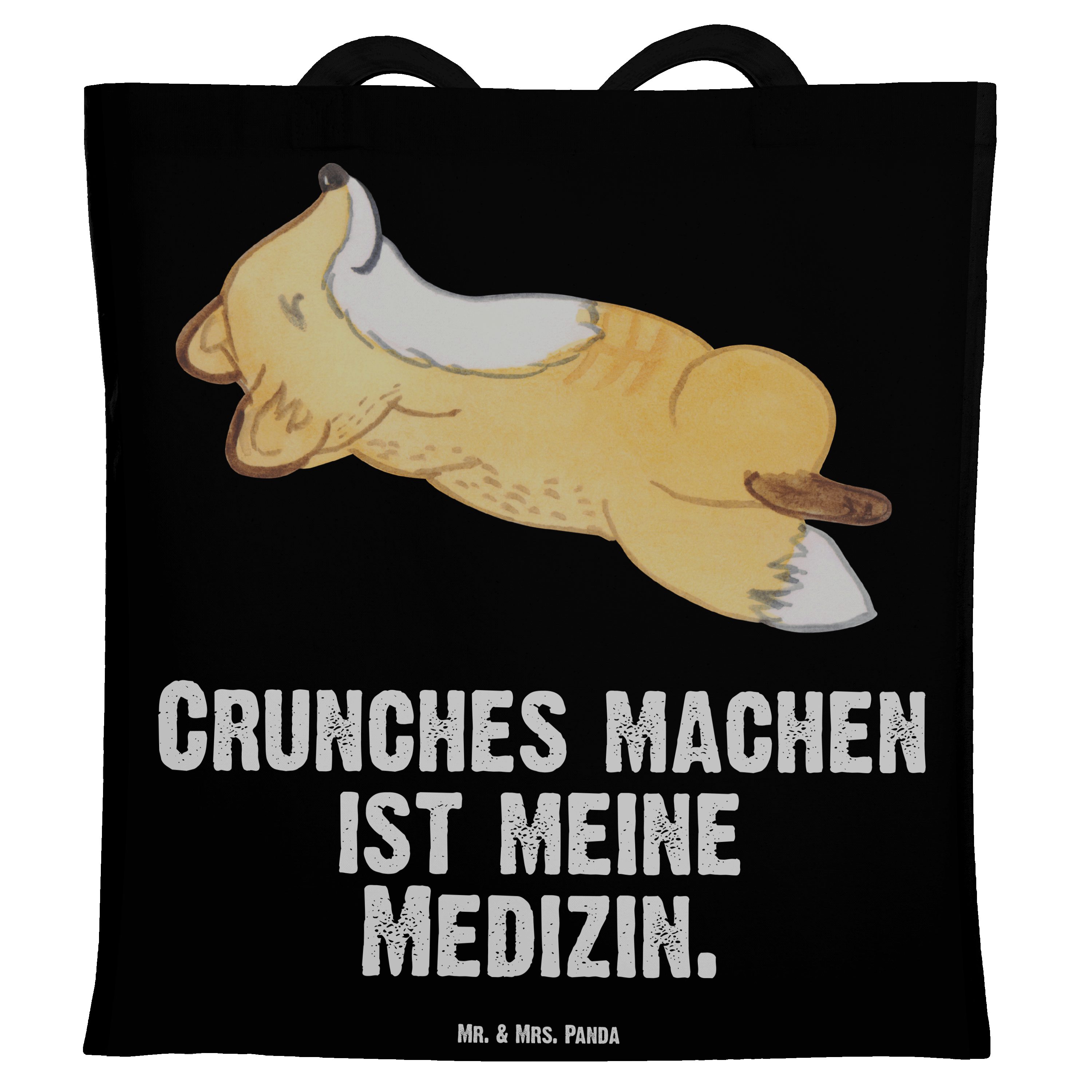 Mr. & Mrs. Panda Tragetasche Fuchs Crunches Medizin - Schwarz - Geschenk, Dankeschön, Bauchpressen (1-tlg)