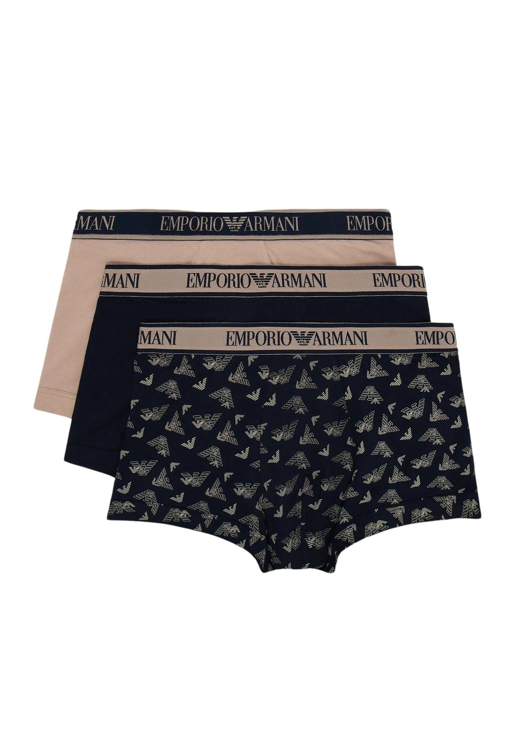 Knit Emporio Pack Armani Trunks 3 Shorts Beige/Marine (3-St) Boxershorts