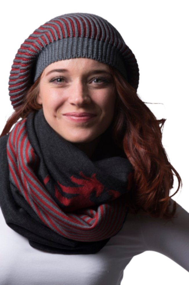 Imperial Merinowolle (1-St) anthrazit/rot Beanie Austria wärmende Strickmütze Damen