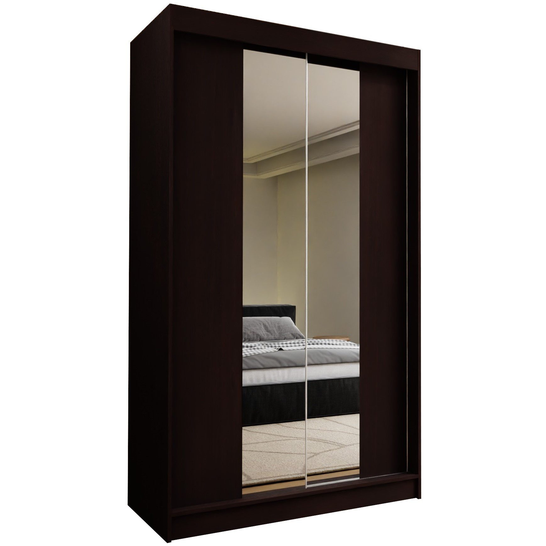 Masseno Schwebetürenschrank LUCENZA 120 cm Kleiderschrank mit Spiegel 2 Türen Wenge