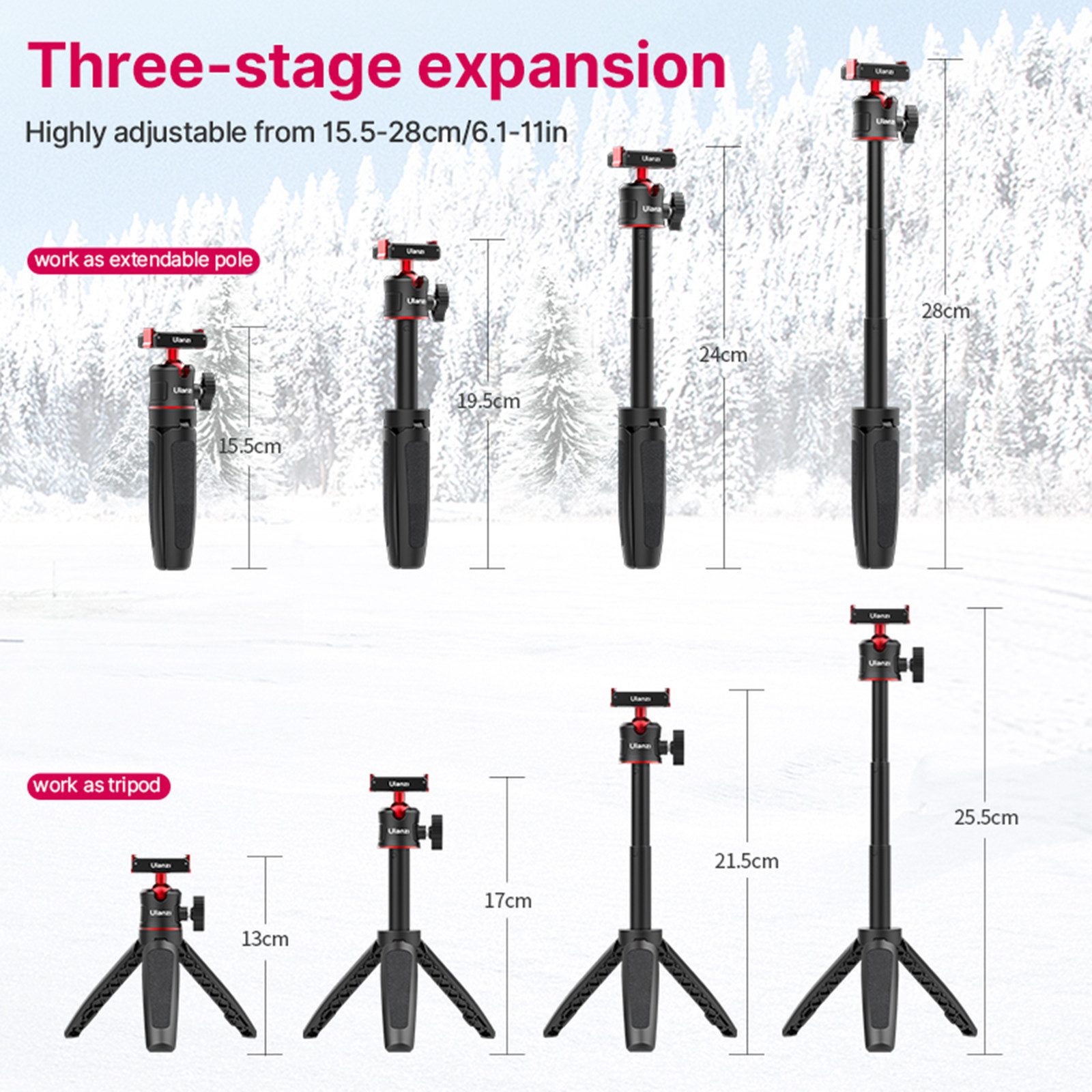 ULANZI MT-50 Ausziehbares Magnetstativ für DJI OSMO Action 3 4 Dreibeinstativ