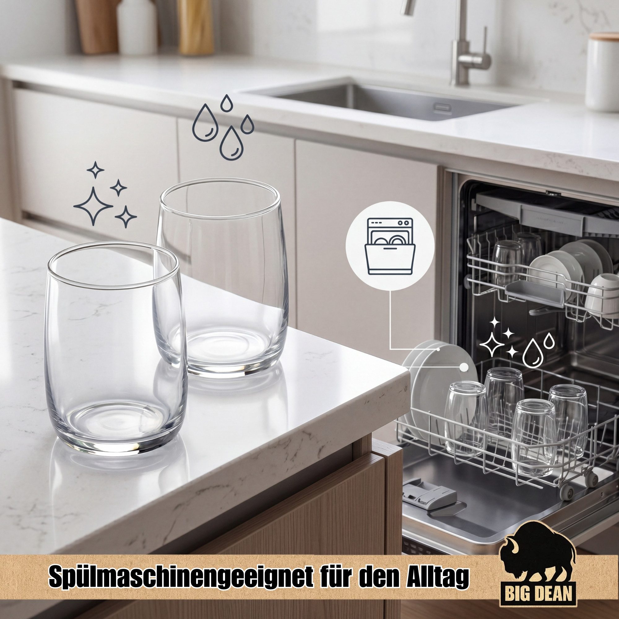 BigDean Glas Gläser Set 6 Stück 320 ml Trinkgläser Wassergläser Saftgläser, 6-tlg., Glas, Elegant, Schlicht, Spülmaschinenfest, Pflegeleicht – Bild 4 von 5