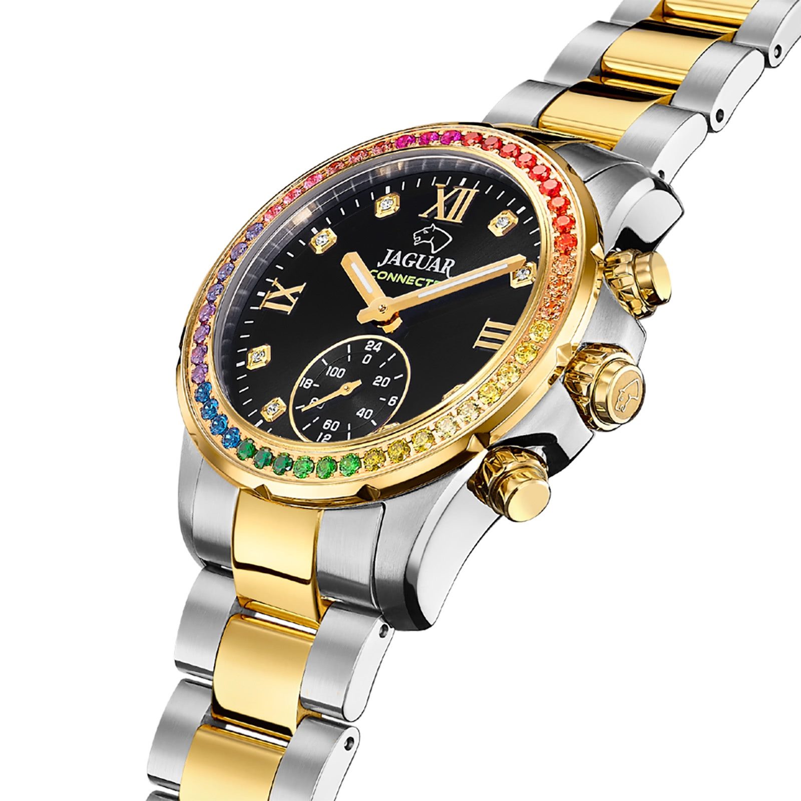 JAGUAR Multifunktionsuhr Jaguar Damenuhr Edelstahl silber gold, (Multifunktionsuhr), Damen Armbanduhr rund, Edelstahlarmband silber, gold