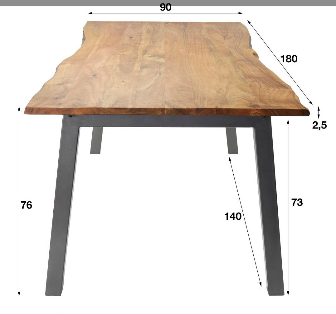 cm Tisch Baumkante 180 LEVEN aus Akazie x Lifestyle 90 Esstisch