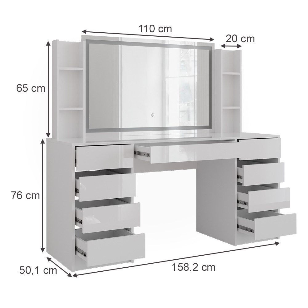 Vicco Schminktisch Sherry, Weiß/Weiß Hochglanz, 158.2 cm 4 Teile günstig online kaufen