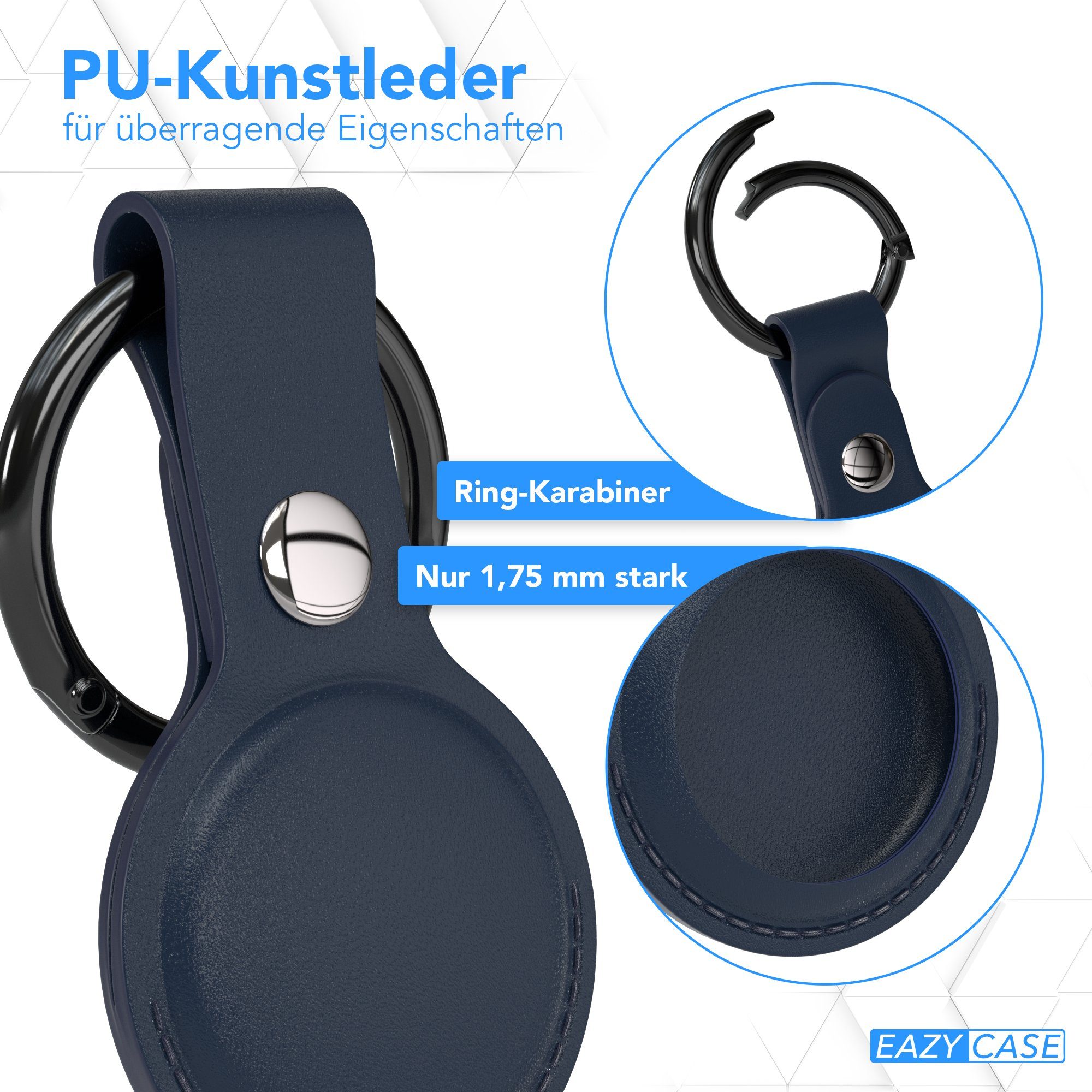 EAZY CASE Schlüsselanhänger Anhänger kompatibel mit Apple AirTag, Schlüsselanhänger Airtag Hülle aus Kunstleder Kratzfest Schutz Blau