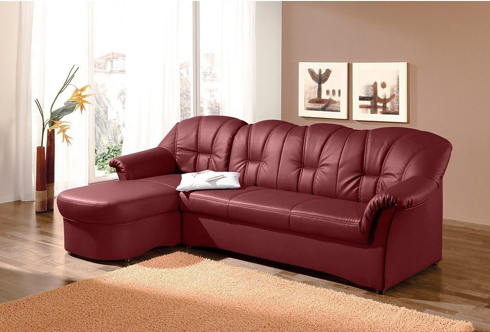 DOMO collection Ecksofa Papenburg, zeitlose Rückensteppung, elegante Formensprache, L-Form, in großer Farbvielfalt, wahlweise mit Bettfunktion