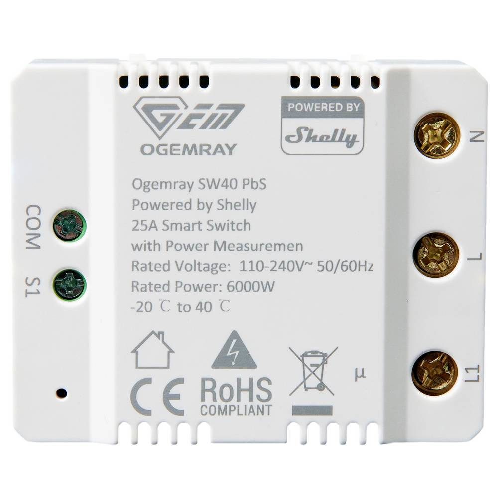 Shelly Ogemray smarter Relaisschalter 25 A Schalt-Messaktor Bluetooth, Wi-Fi Smart-Home-Steuerelement, mit Messfunktion