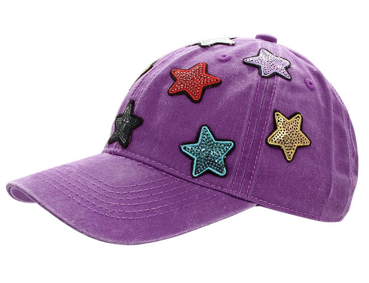 Basecap mit Baseball Sternchen Pailletten Damen Kappe Schirmmütze dy_mode Bunte Baseball K101-Lila Mütze Cap Cap Pailletten