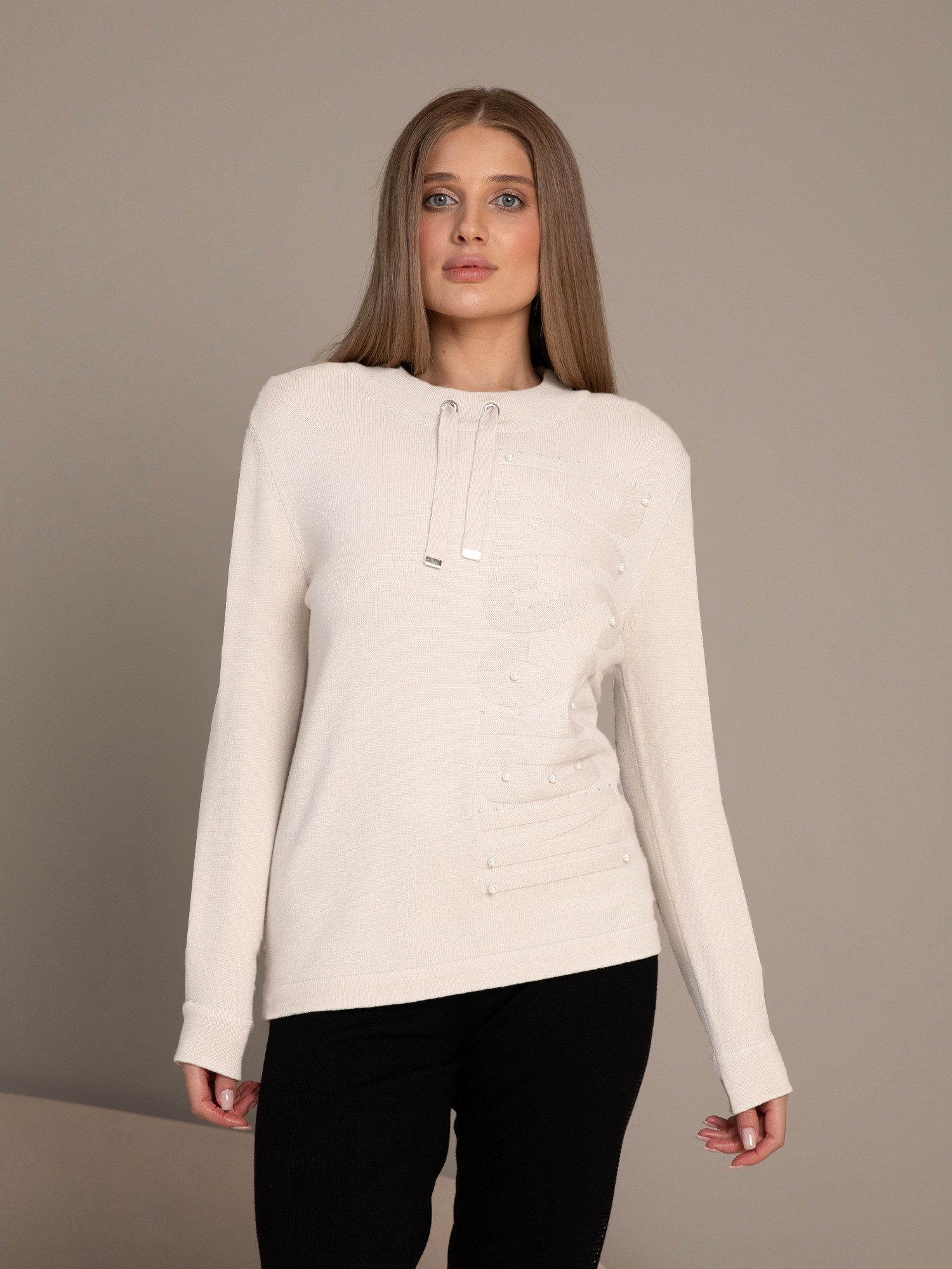 Passioni Strickpullover mit Kordelzug am Halsausschnitt günstig online kaufen