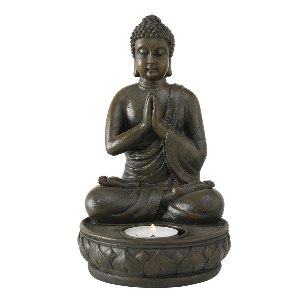 BOLTZE Teelichthalter Buddha, Braun, aus Kunststoff, 1 Stück zufällige Variante